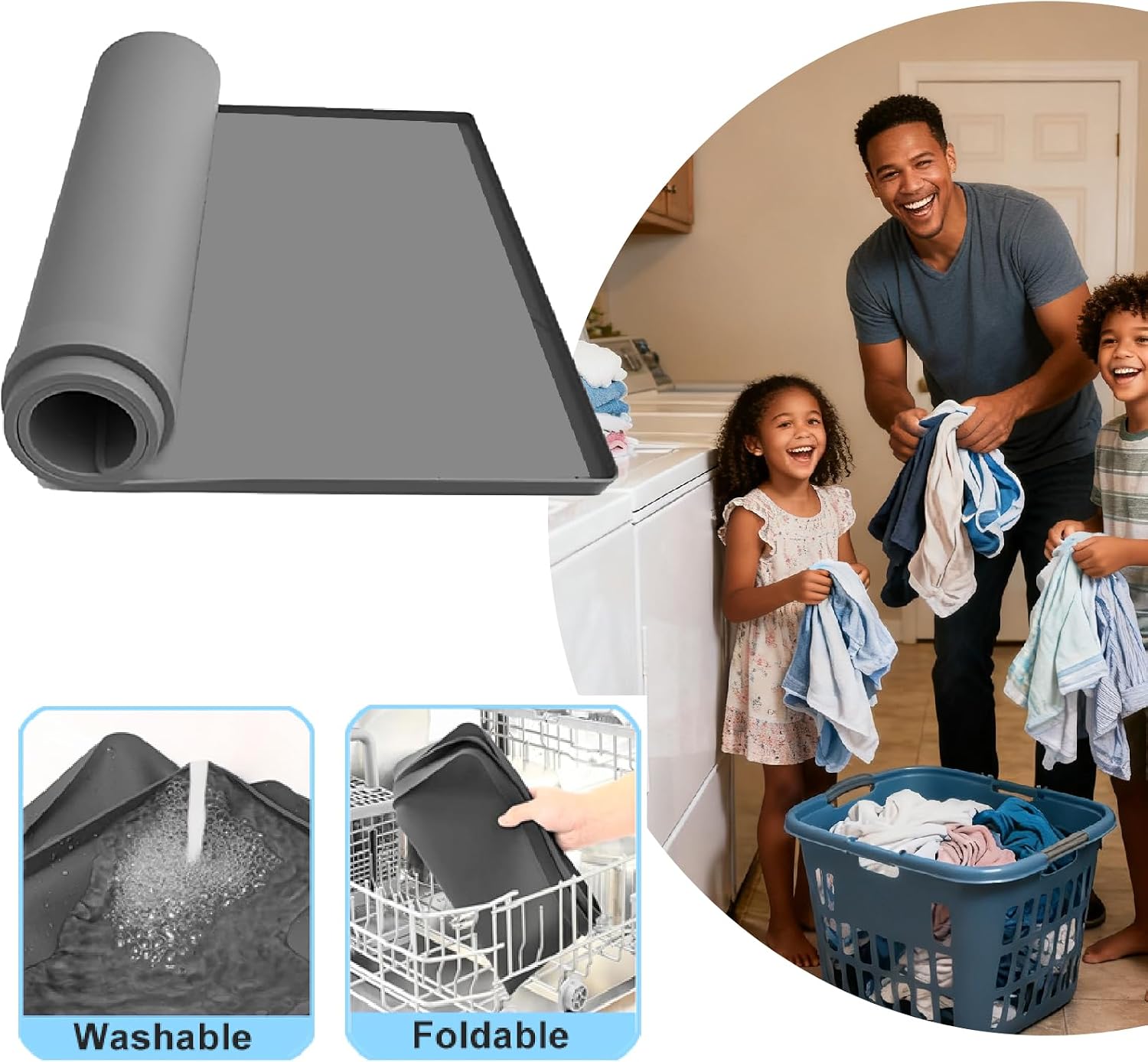 Washing Machine Pan,27 X 27 Inch Washer Drain Pan with 0.78'' Raised Edges,Non-slip Waterproof Washing Machine Tray, Anti-Vibration Silicone Mat for Under Washer or Dryer, Protector for Laundry Room