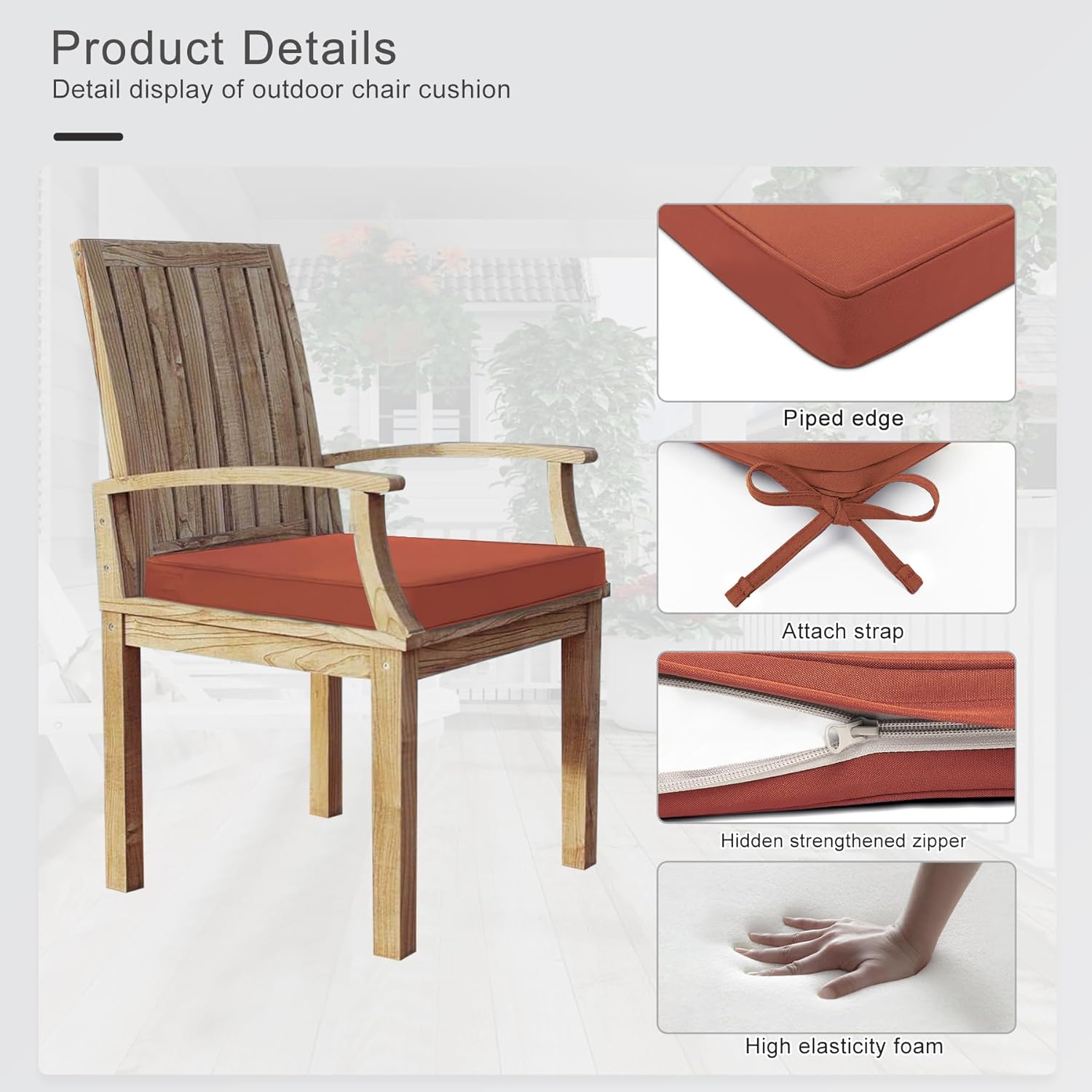 Favoyard Outdoor Chair Cushions 19"W x 19"D x 2"T Set of 4 Patio Chairs Cushions 3-Year Fade Resistant & Waterproof Cushions for Outdoor Furniture with Hidden Zipper, Attach Straps for Dining Chairs