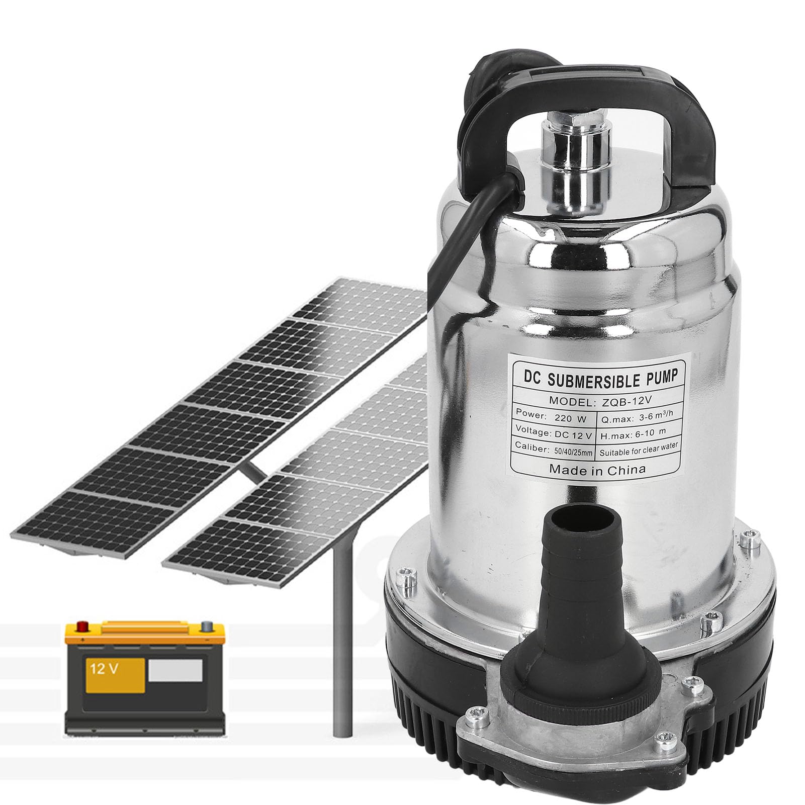 Bomba Sumergible de CC, Potente Bomba de Flujo de Agua de Alta Elevación de 220W para Jardines, Estanques, Acuicultura, Acero Inoxidable