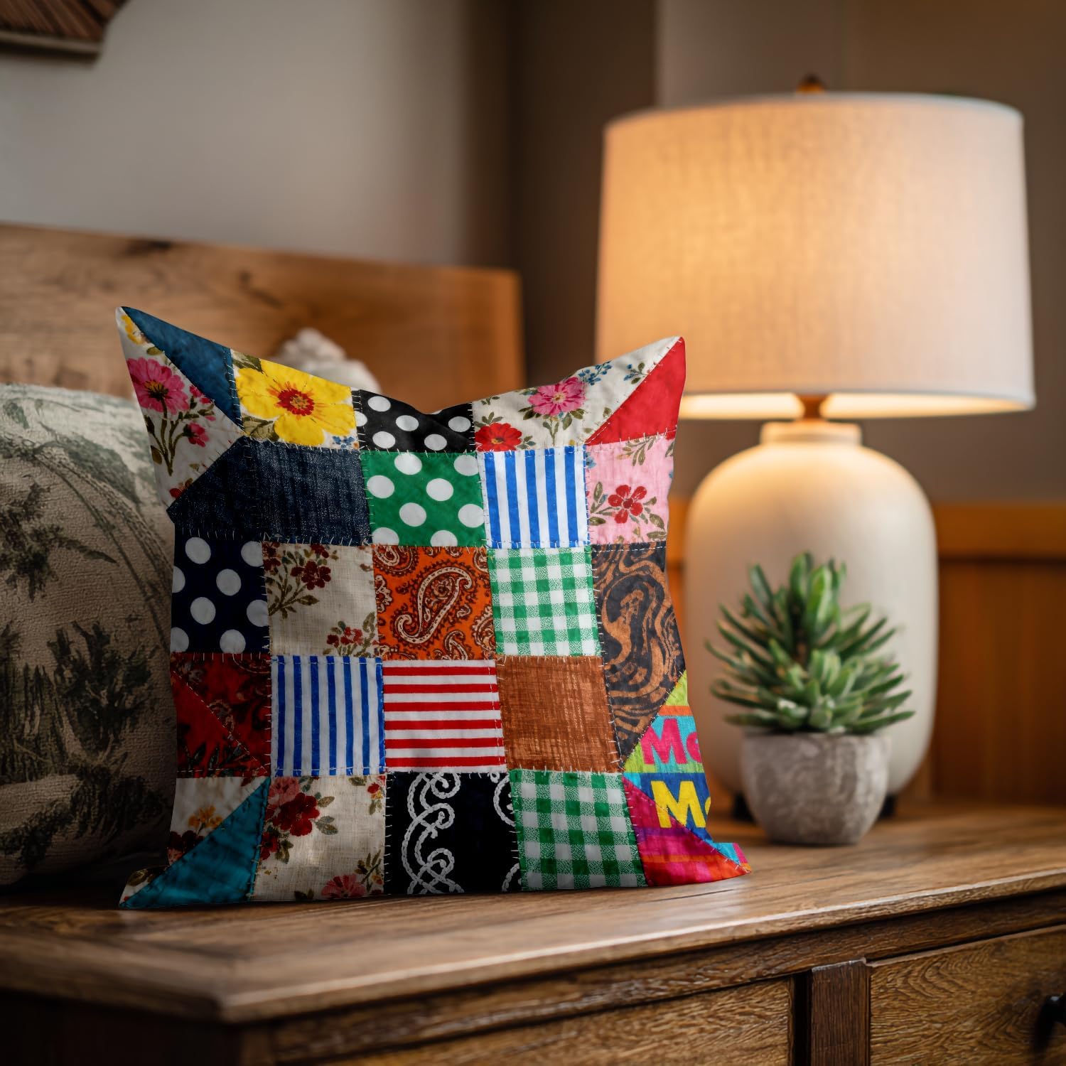 Shrahala Plaid Colorful Decorative Pillow Covers, Square Multi Colored Patchwork Pattern Cushion Case for Sofa Bedroom Car Throw Pillow Covers Square 20 x 20 inches Multi Geometric, Set of 2