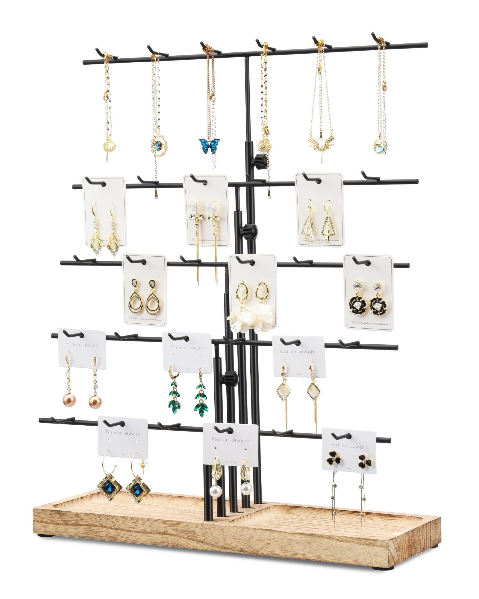 BS-VOG Organizador Pendientes Con 30 Ganchos, Expositor Pendientes Ajustable, Organizador De Pendientes Con Bandeja Para Collares Y Pulseras.