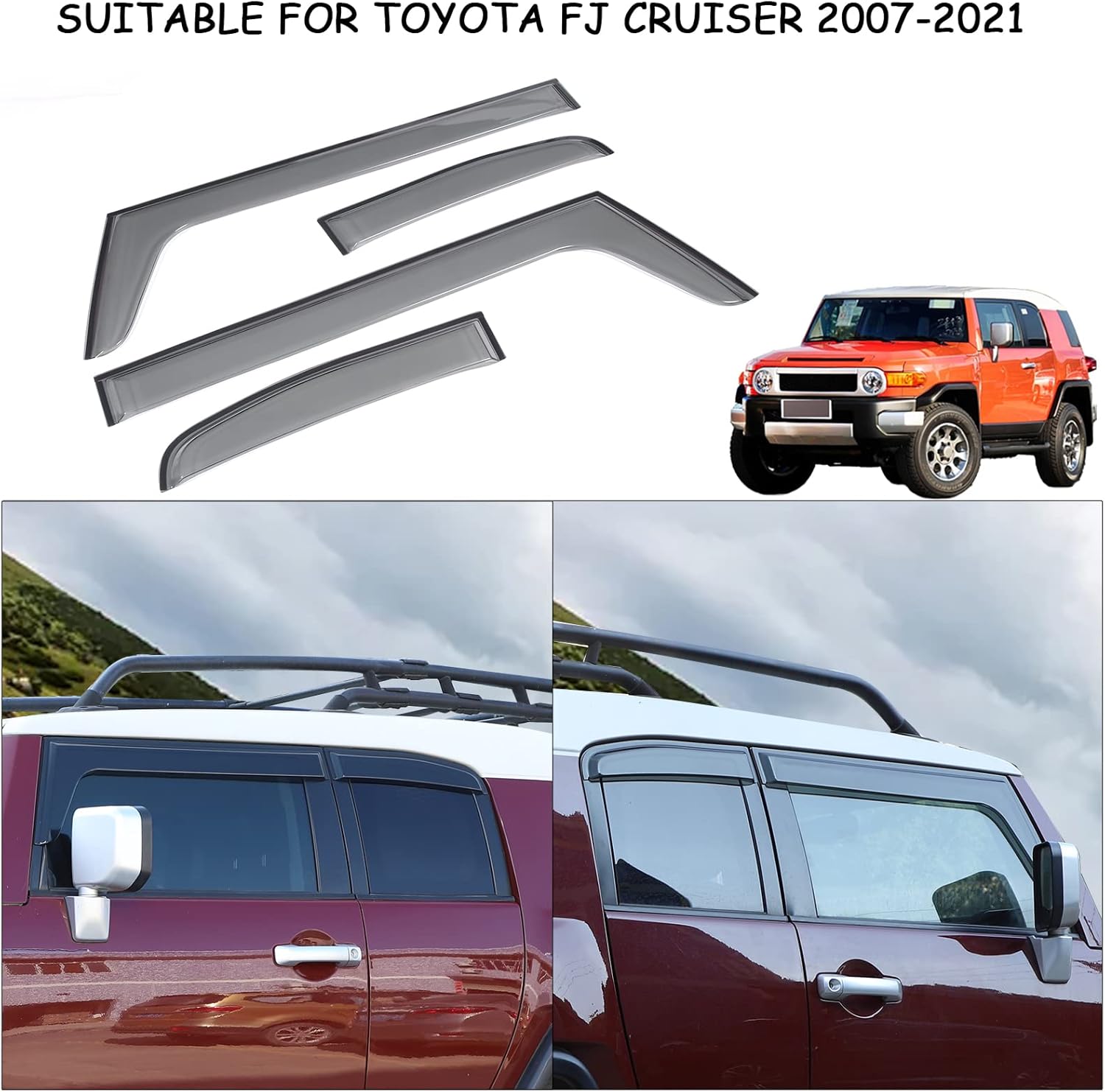 LLKUANG Off-Road Window Rain Guard Visor Weather Shield Deflector Vent Door Visor Trim Fit for Toyot@ FJ Cruiser 2004-2021 SUV Car Window Rain Shield Accessories (Car Window rain Cover)
