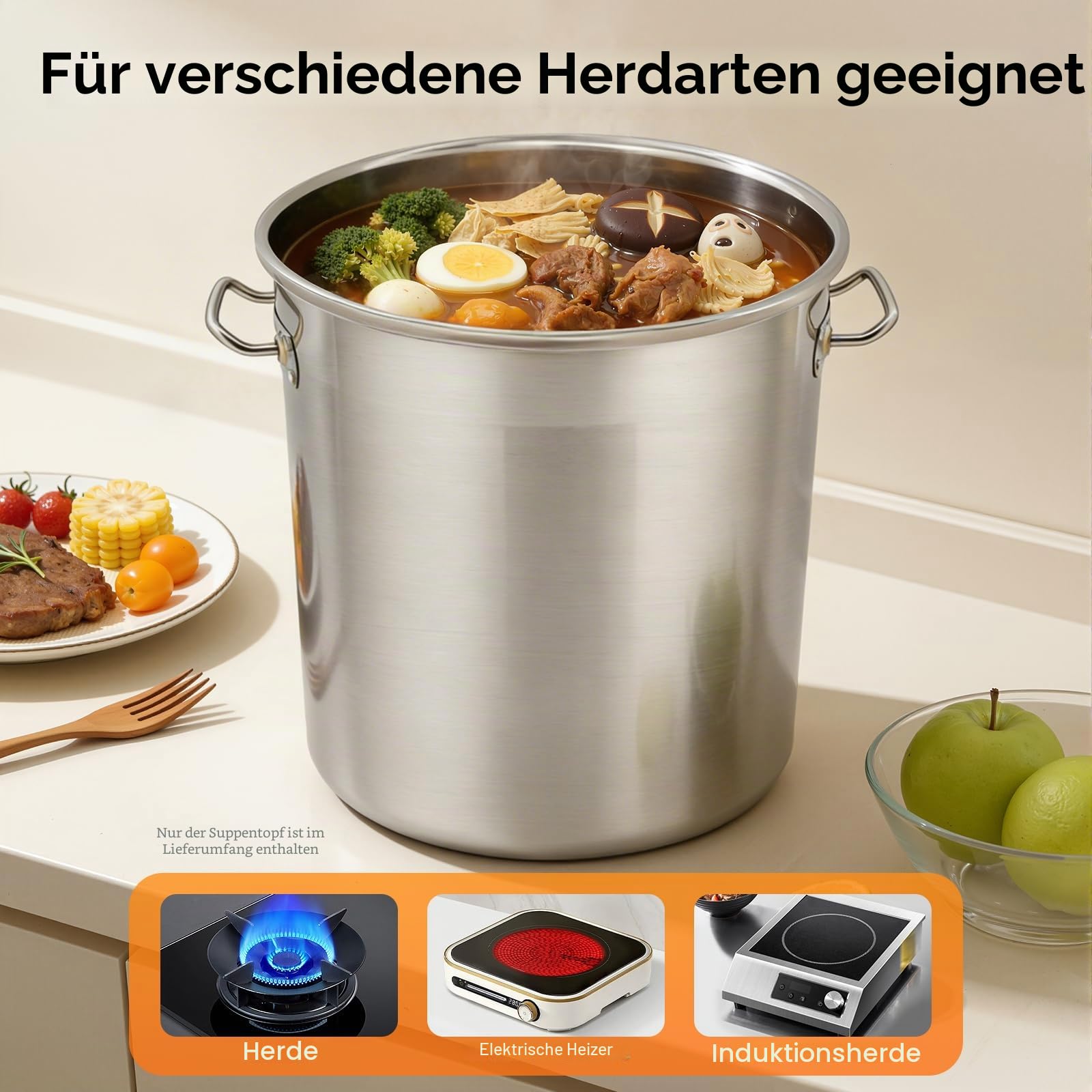 Edelstahl Eimer mit Deckel | 50L Edelstahleimer | Kücheneimer | Edelstahl Behälter mit deckel | Milcheimer Suppentöpfe für Küche, Industrie, Gastronomie & Haushalt