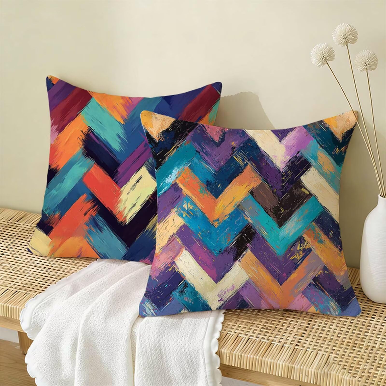 Copricuscino 70x70 cm Colorato Set di 2,Geometria Federe Cuscini Divano Lino,Copricuscini Impermeabili,Federe Cuscino Morbido Traspiranti Adatto a Tutte le Stagioni per Soggiorno Camera Decor X-109