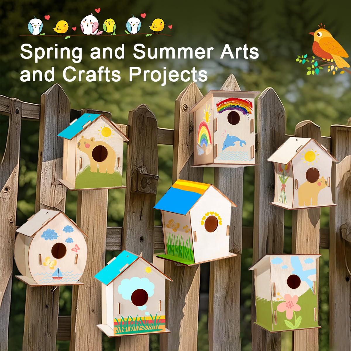 24 juegos de casa de pájaros de madera a granel para fiestas infantiles y aulas, kit de manualidades de casa de pájaros de madera sin terminar para pintar para niños a partir de 3 años,