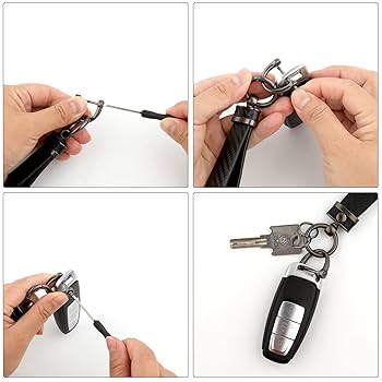 Koaudb Universal Car Key Ring Shiny Leather 360 Degree Rotatable Car Key Chain With Anti-lost D Ring For Men Women, White