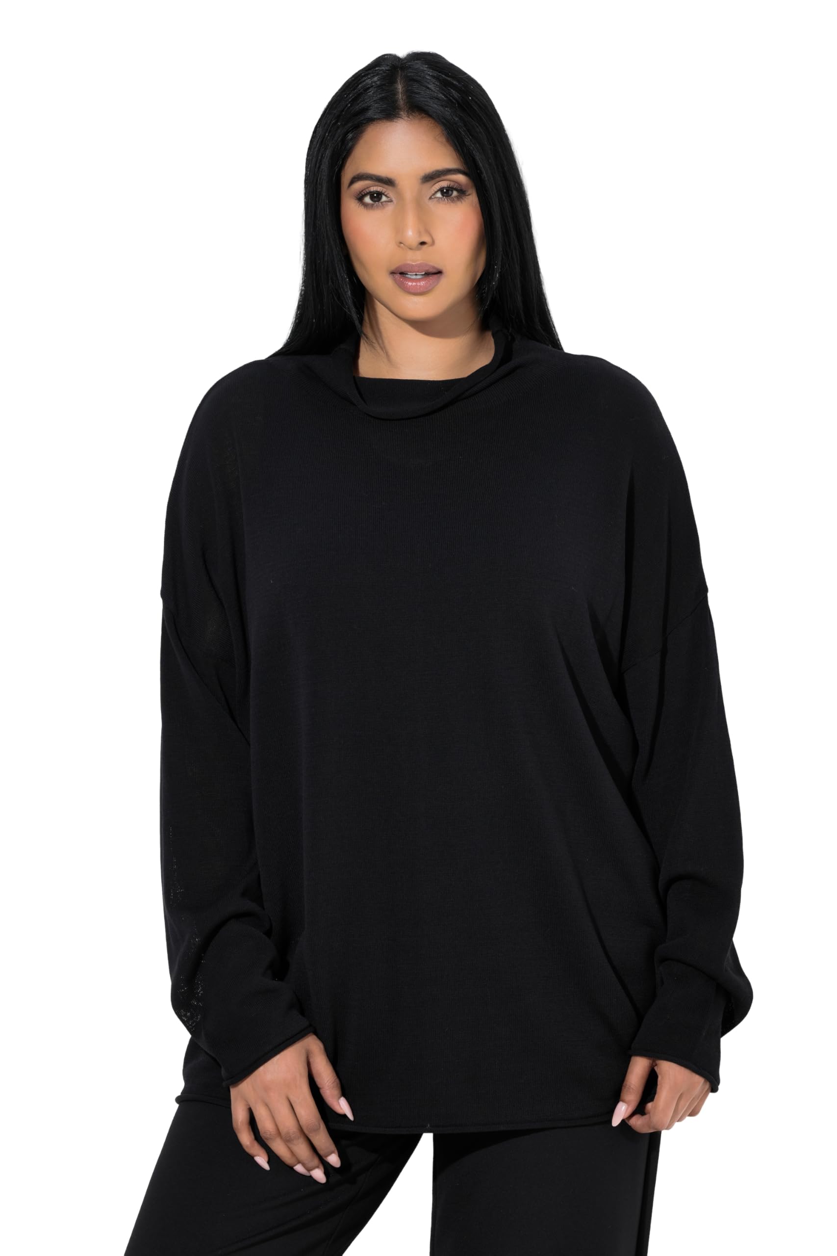 Ulla Popken Damen große Größen Übergrößen Plus Size Pullover, Rollkanten, Boxy, Stehkragen, Langarm 846955
