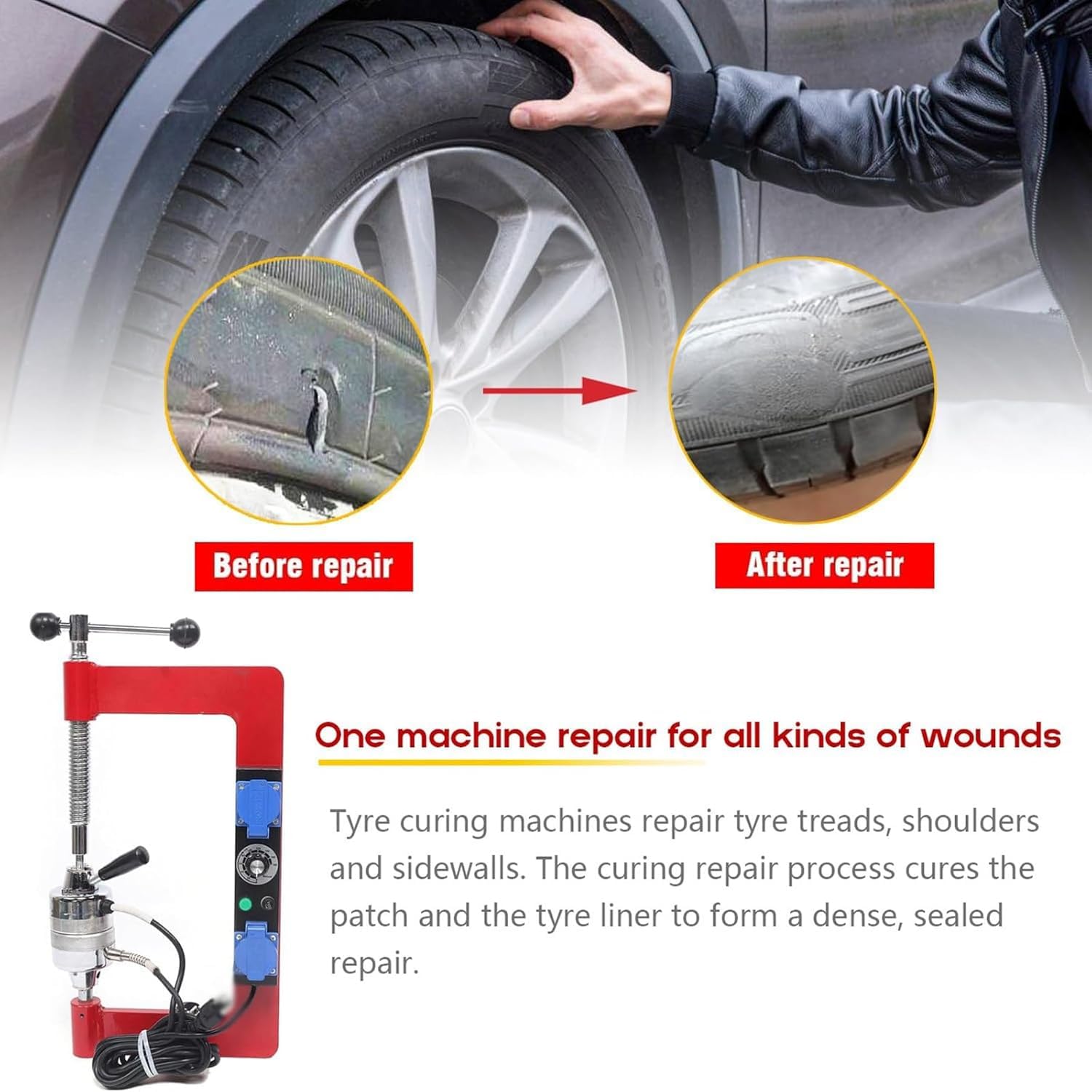 Kit di riparazione pneumatici regolabile per vulcanizzazione auto e camion, stampi multipli, strumento di fissaggio efficiente per meccanici