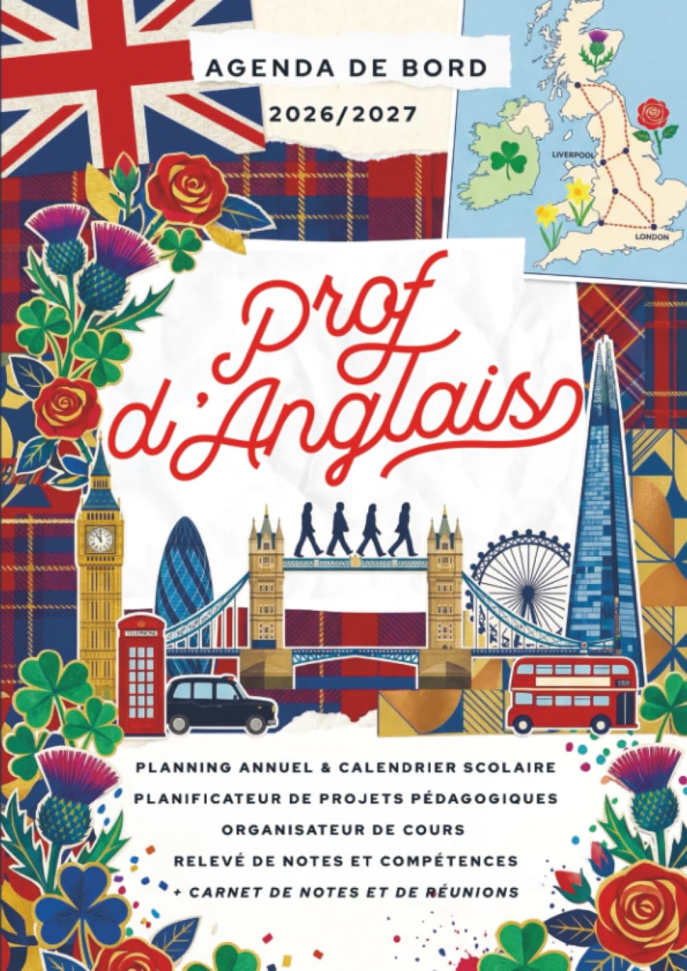 Agenda de bord 2026/2027 professeur d’Anglais: Carnet de bord A4 pour les enseignants
