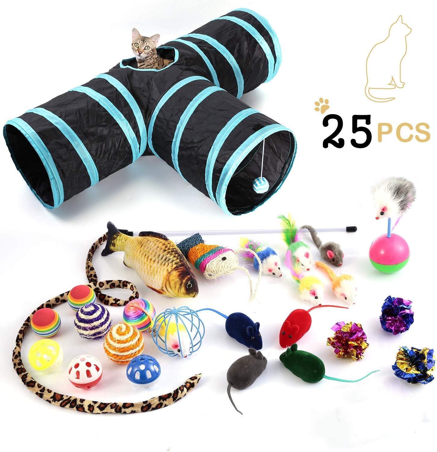 WERTYCITY 4 Way Cat Tunnel. Large Size, Collapsible Play Toy Tunnel with Ball for Large Cats, Dogs, Rabbits, Puppy, Kitty, Kitten…
