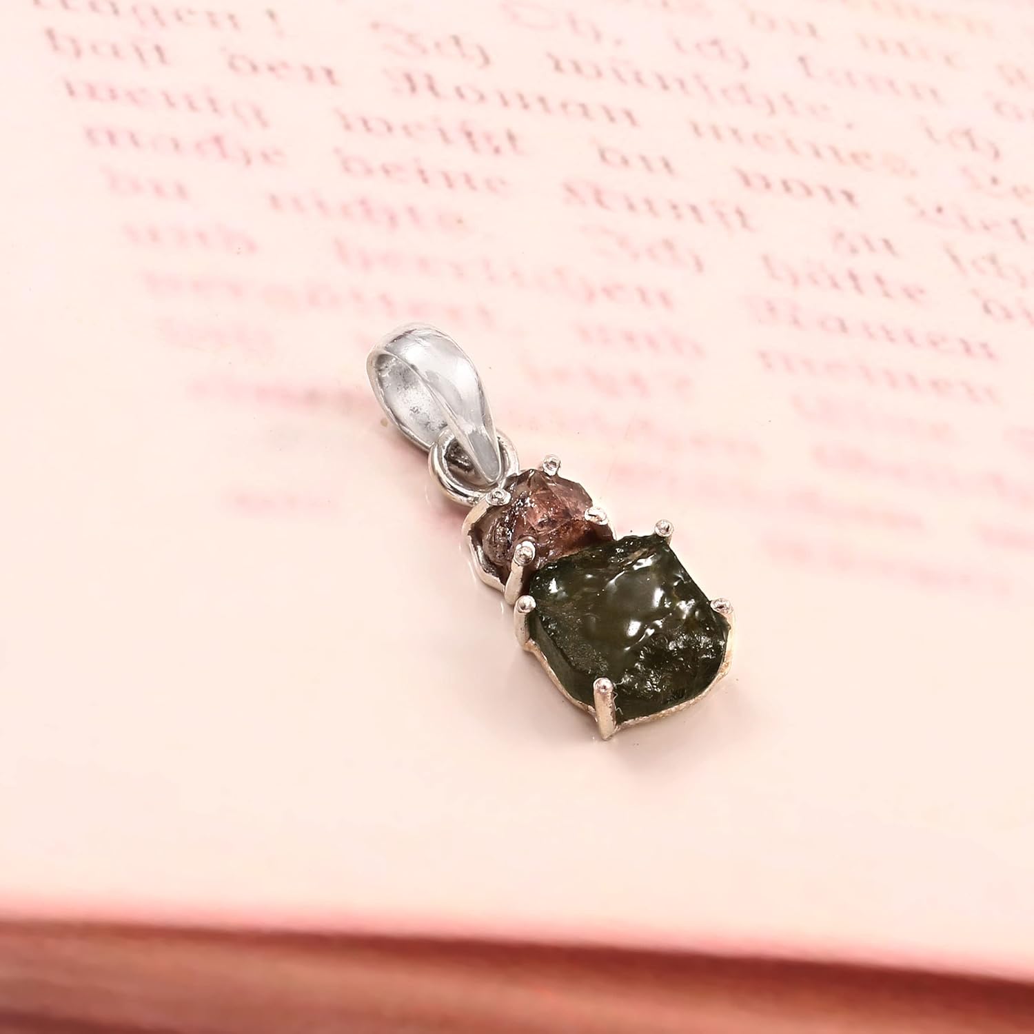 925 Sterling silver Natural Green Rough Moldavite Gemstone Pendant for women | Rough Gemstone Sterling Silver Pendant - Image 6