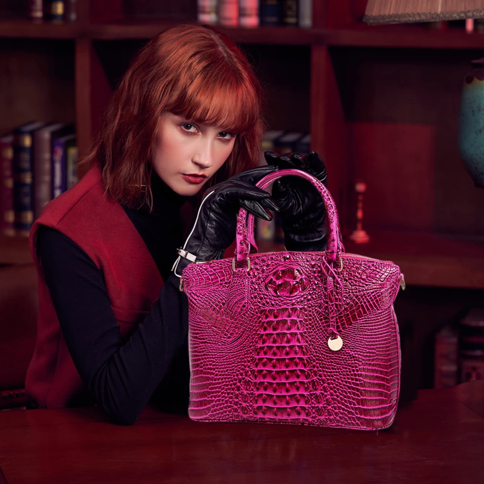 NICOLE & DORIS Sac à Main Femme Crocodile Sac Bandoulière Cuir Verni Sac Fourre Tout Mode Sac D'épaule Elégante Sac Rétro pour Le Travail Shopping Voyage