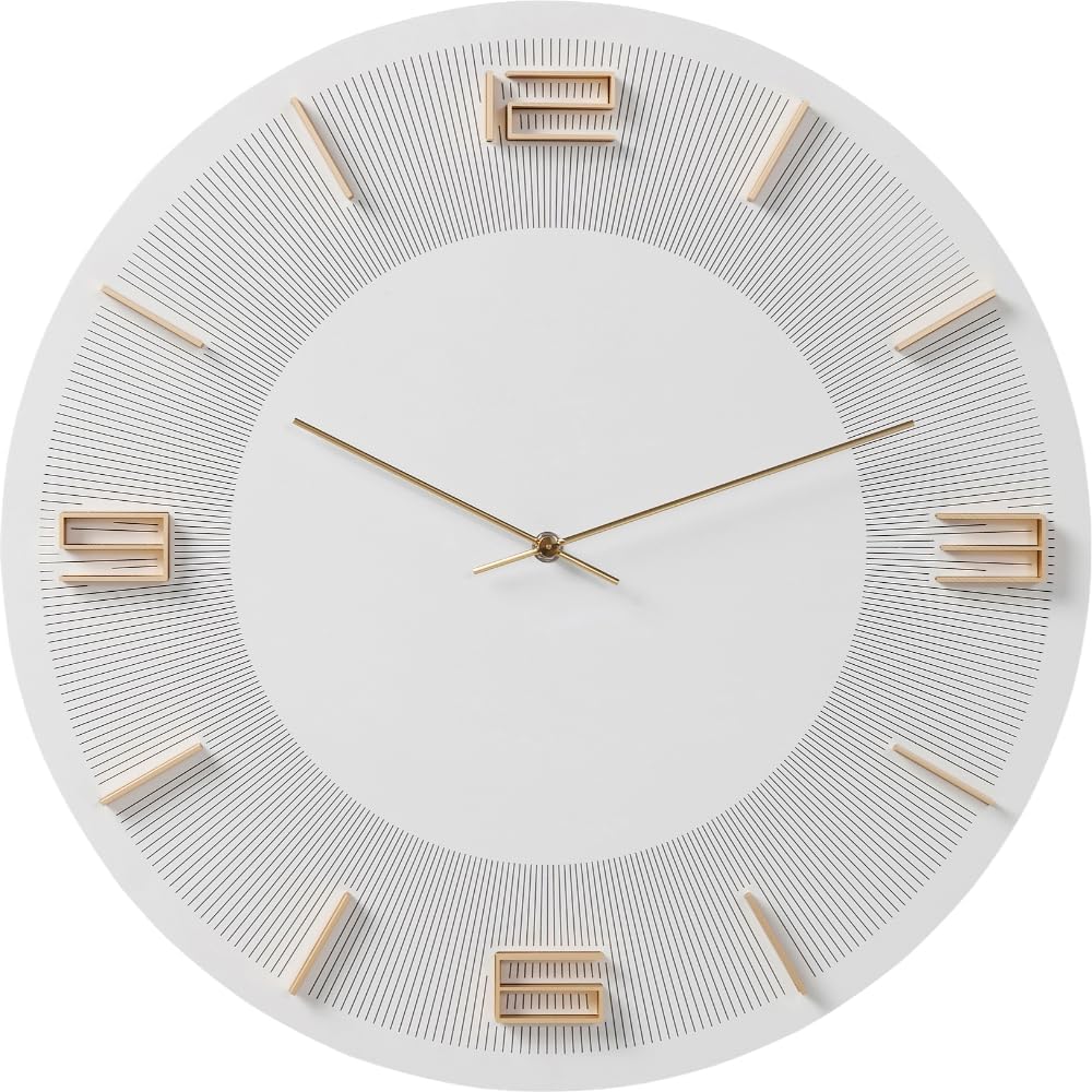 reloj de pared: Kare Design Leonardo Wall Clock, White-Gold, 49 cm Diameter, Large, Modern, Analogue, Living Room Decoration, Home Office, Batteries Not Included, 49 x 49 x 5 cm (A/A/F)