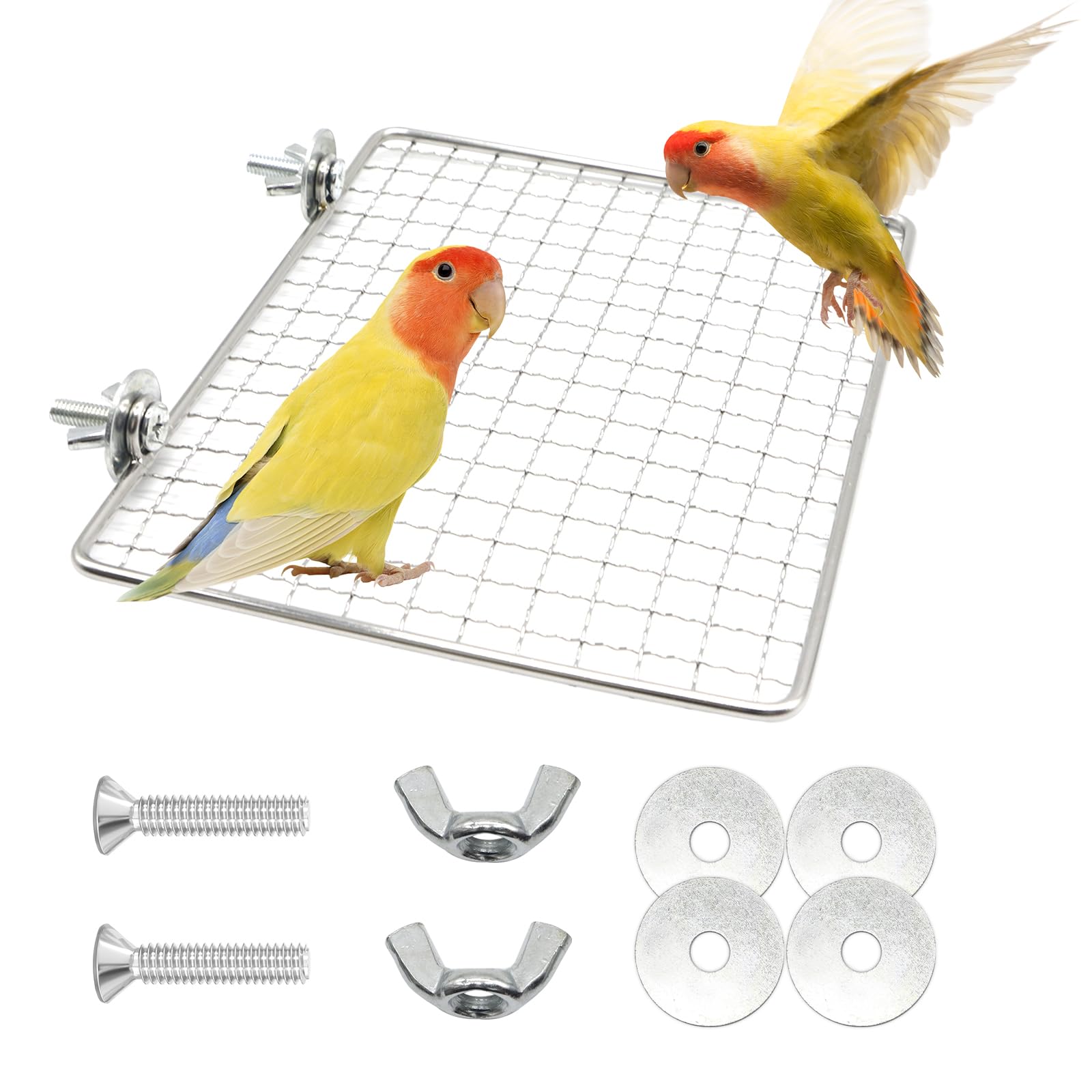 Stainless Steel Bird Perch for Cage, Open-Grid Easy Clean Parrot Perch Stand Platform, Claw-Friendly Grip Bird Cage Accessories for Cockatiel, Conure, Budgie, Parakeet, Small Medium Birds