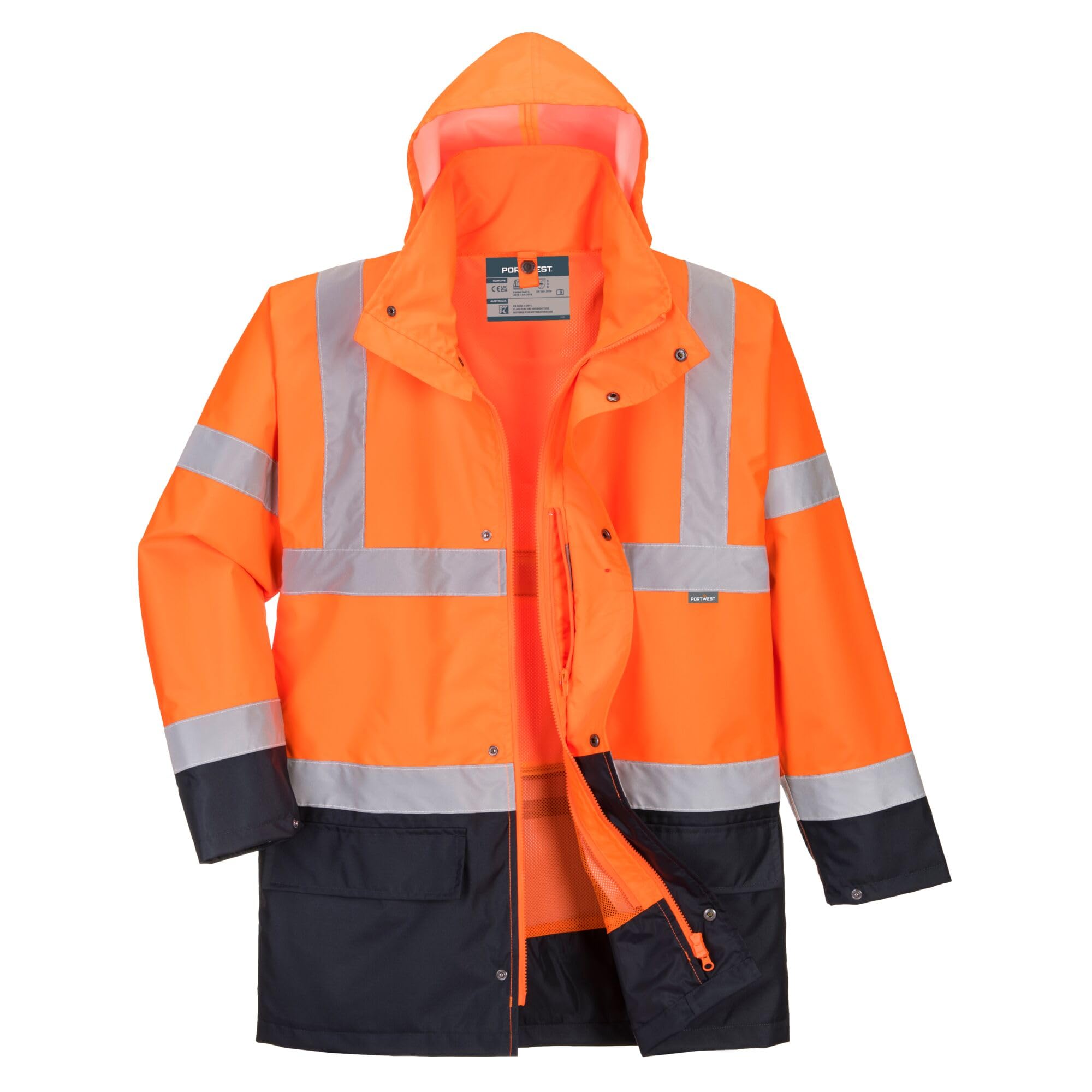Portwest S766 Winter Warnschutz Jacke Abnehmbare Ärmel Verschweißte Nähte | Orange/Marine, 3XL, EN ISO 20471 Klasse 3, UPF 40+, EN 342, 300D Oxford Polyester Reflektierend, 100% Polyester, Wasserdicht