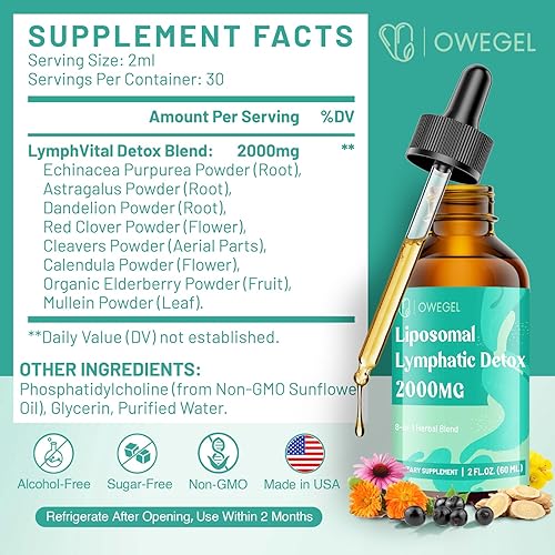 Miniatura 7 de Gotas de drenaje linfático liposomal de 2000 mg  Apoyo al sistema inmunológico y linfático  Desintoxicación linfática y limpieza con equinácea,