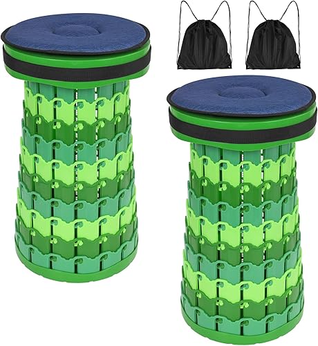 Paquete de 2 taburetes plegables XXL mejorados de 19.7 pulgadas, altura de 1000 libras, peso máximo, asiento telescópico portátil con cojín y bolsa