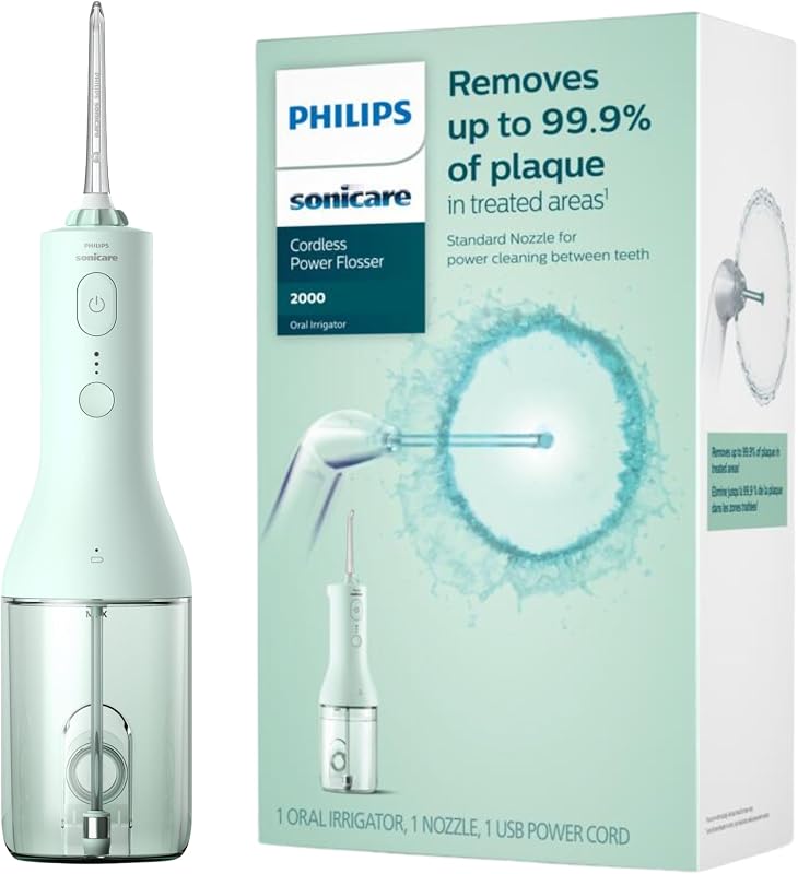 Sonicare Water Flosser inalámbrico - Irrigador dental portátil recargable para dientes, irrigador bucal con 3 ajustes de intensidad, boquilla giratoria de 360° - (menta)