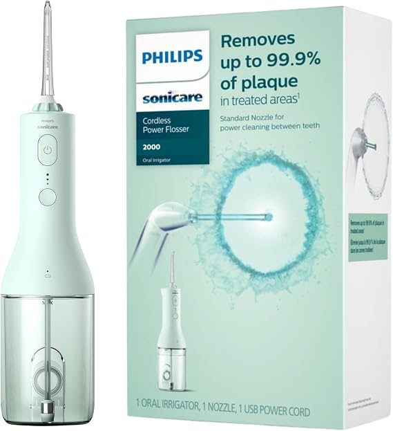 Philips Sonicare Water Flosser Cordless Rechargeable Power Dental Waterflosser for Teeth, Portable Oral Irrigator with 3 Intensity Settings, 360 Rotating Nozzle (Mint)