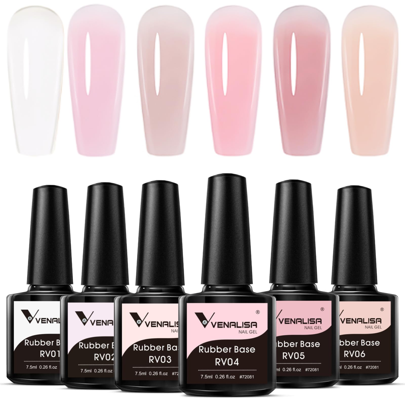 VENALISA Rubber Base Gel Nail Polish Set of 6 Colors Clear Sheer Nude Pink Rubber Base Coat Jelly Neutral Skin Tone Transparent Soak Off UV Gel Salon
