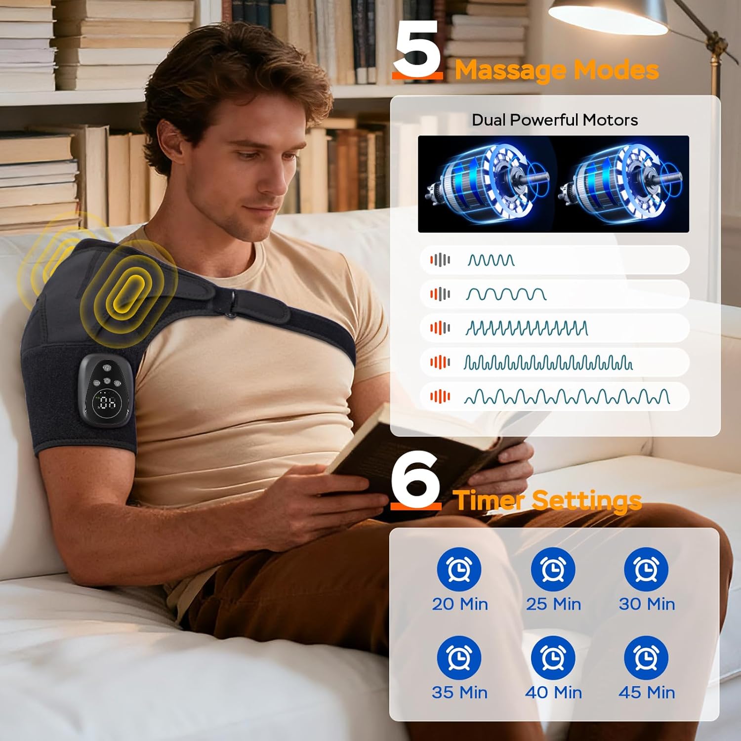 Red Light Heated Shoulder Wrap with Massage, Cordless Shoulder Heating Pad for Rotator Cuff Pain Relief, Rechargeable Shoulders Brace for Men Women, Right