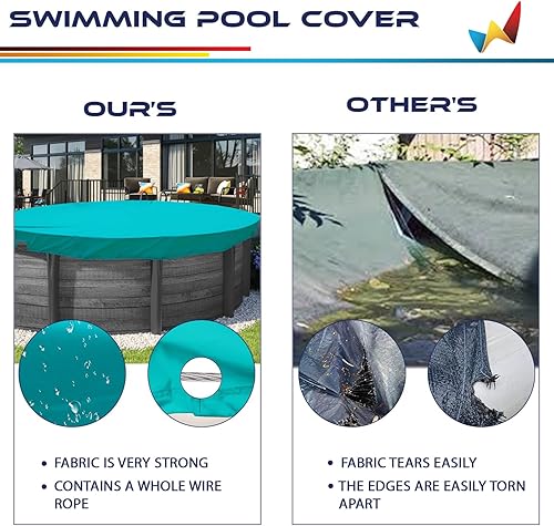 Miniatura 7 de Cubierta de seguridad redonda de invierno de 13 pies para piscina, impermeable, con cable de alambre a lo largo de los bordes, cabrestante para