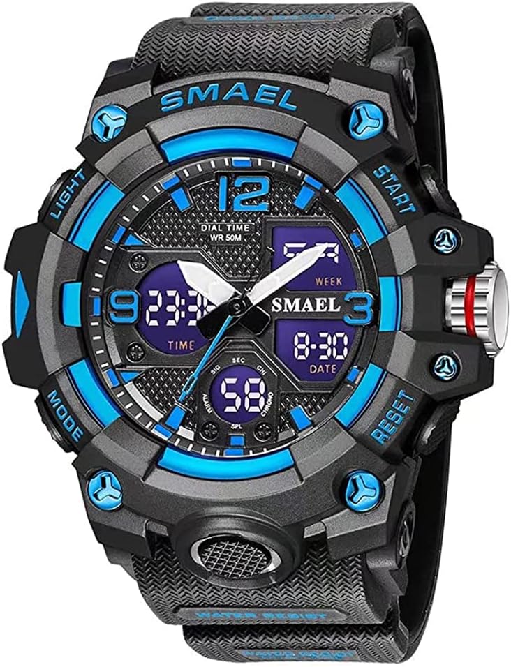 DHNQKJMen's Digital Sports Watch LED Square Large Face Analog Quartz Wrist Watch with Multi-Time Zone Waterproof Stopwatch With Gift box Gift For Men BY DHNQ