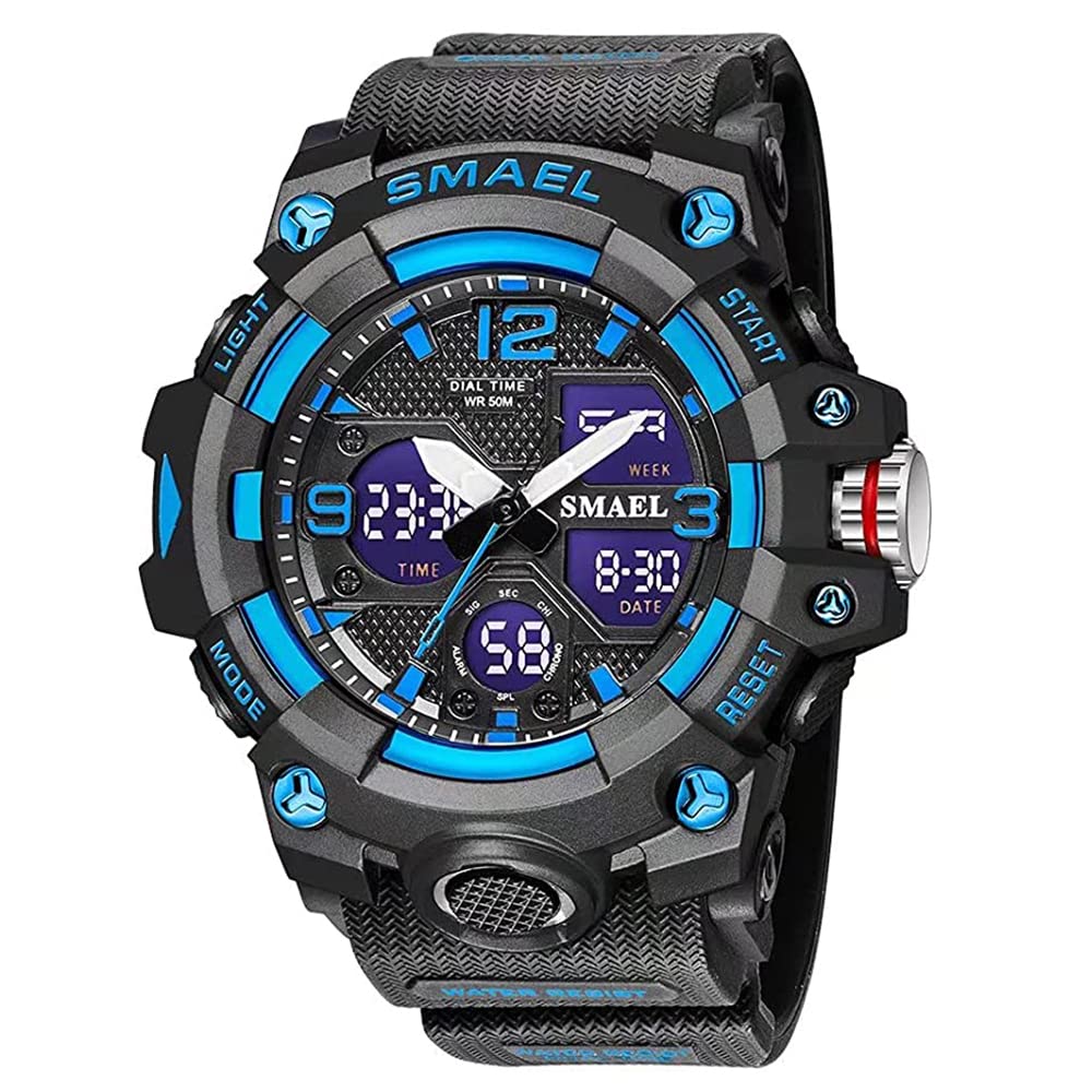 DHNQKJMen's Digital Sports Watch LED Square Large Face Analog Quartz Wrist Watch with Multi-Time Zone Waterproof Stopwatch With Gift box Gift For Men BY DHNQ