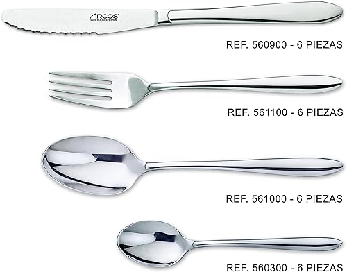 Miniatura 2 de Arcos Juego de cubiertos de 24 piezas. Juego de cubiertos plateados de acero inoxidable premium con 6 cuchillos, 12 cucharas y 6 tenedores. Diseño