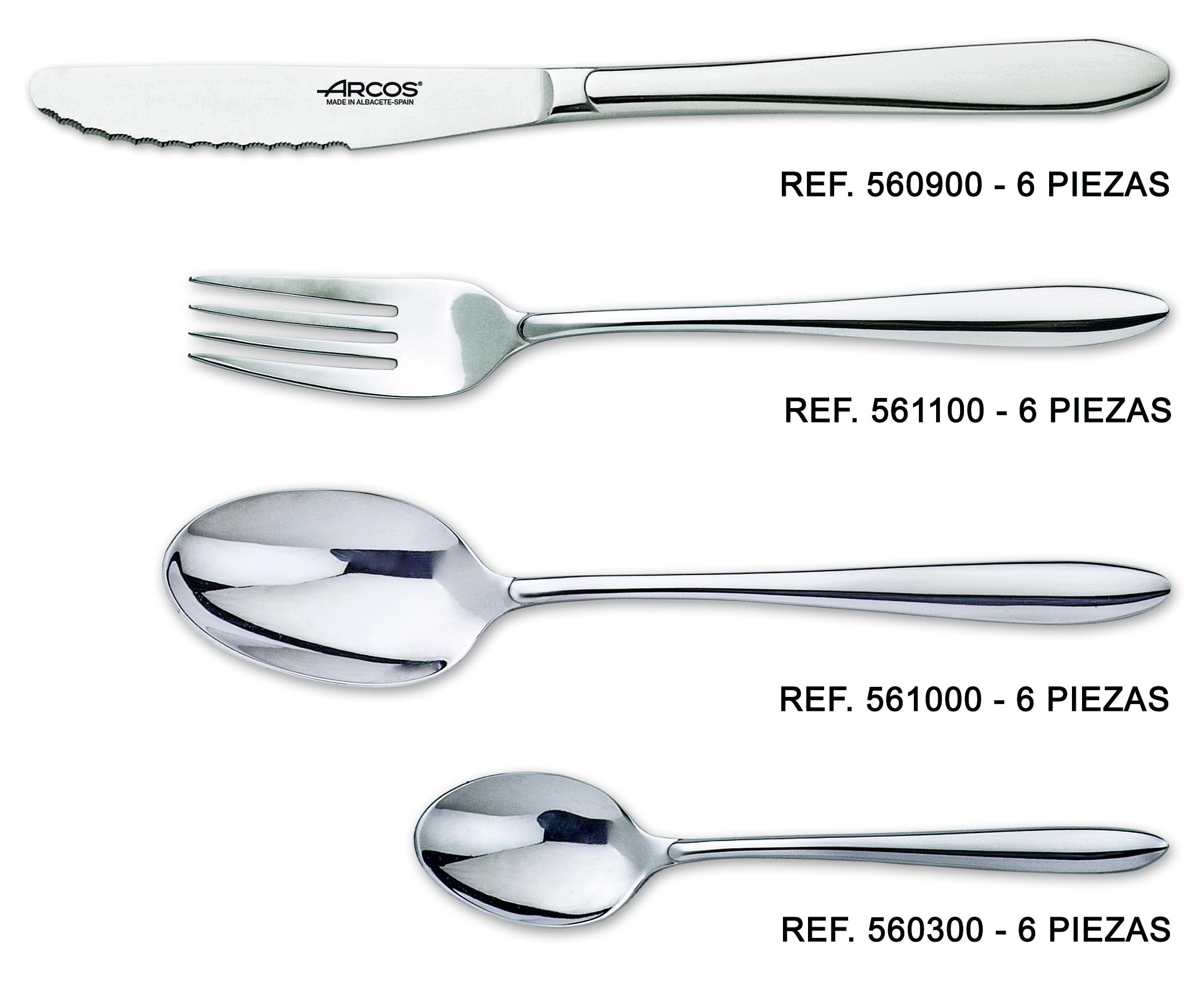ARCOS Set di Posate da Tavola 24 Pezzi – Servizio Completo per 6 Persone con 6 Cucchiai, 6 Coltelli, 6 Forchette e 6 Cucchiaini da Dessert – Colore Argento, Serie Berlino