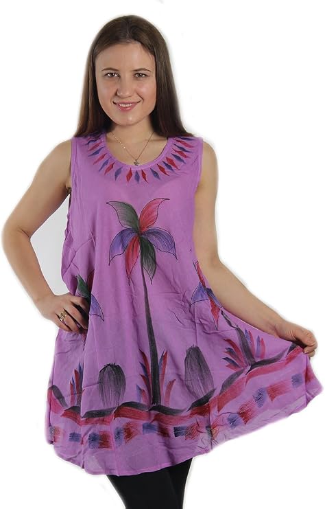 Embroidered Watercolor Palm Tree Flared Hem Blouse