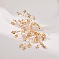 Vista 7 de Puño de Oreja de Elfo Hada Individual Izquierdo Hecho a Mano Sin Perforación Arete para Mujeres (Hojas Doradas)