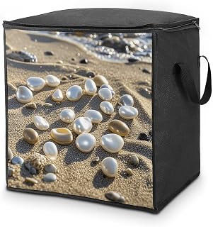 Ocean Beach Mussel Pearl Organizer Storage Bags Soft Storage Bags with Zipper Thick Breathable Comforter Organizer with Carrying Handles Large Bag for Sheets Blankets Bedding Pillows Clothes
