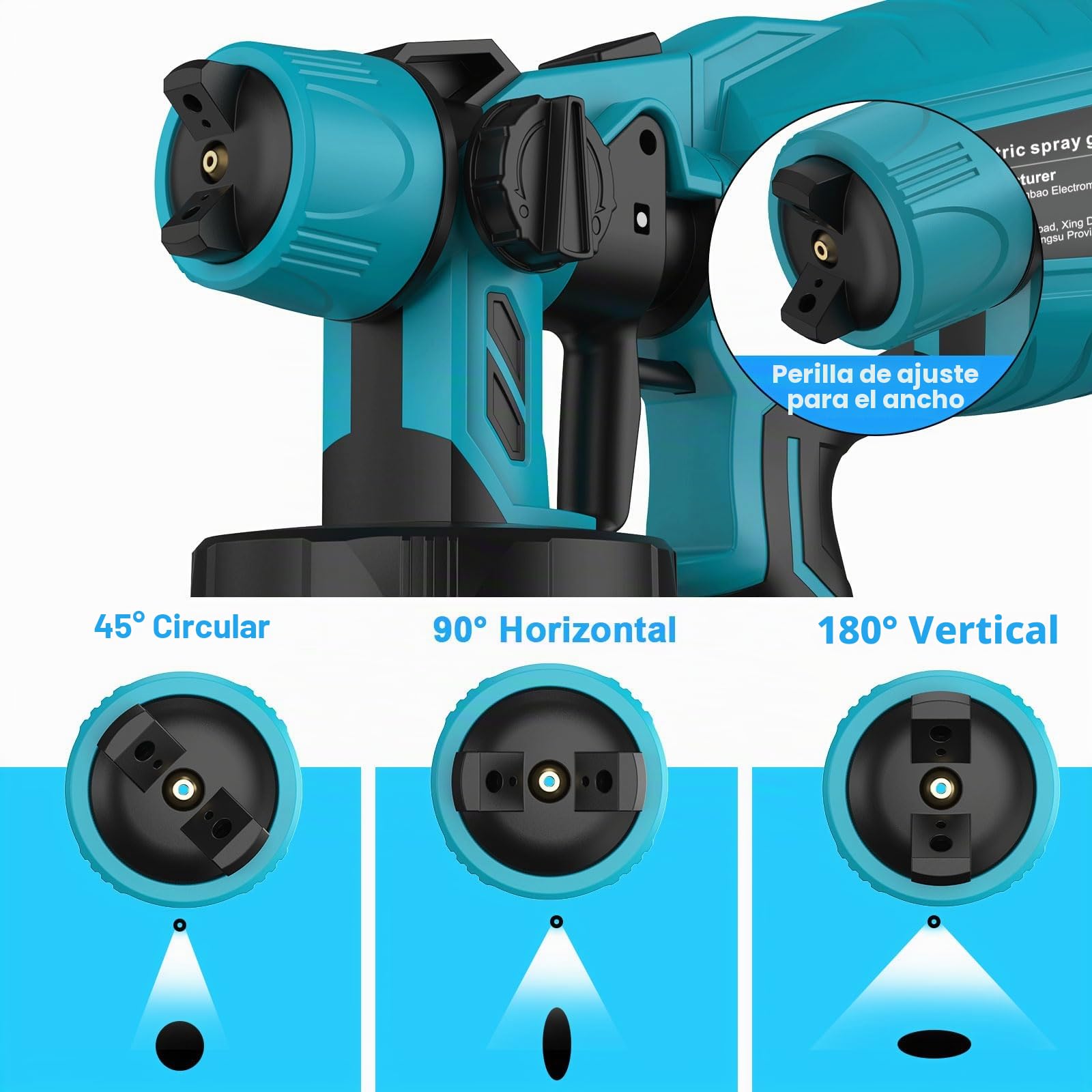 Pistola de Pintura Eléctrica con 2 x 5500mAh Batería, ASUNCELL Pistolas para Pinturas de Flujo Ajustable de 1000ml para Vallas, Paredes, Techos, 4 Boquillas y 3 Modelos (Azul)