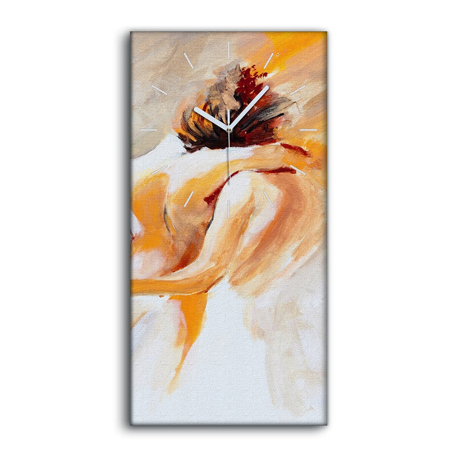 Horloge sur toile couple d'amour 30x60cm avec aiguilles blanches