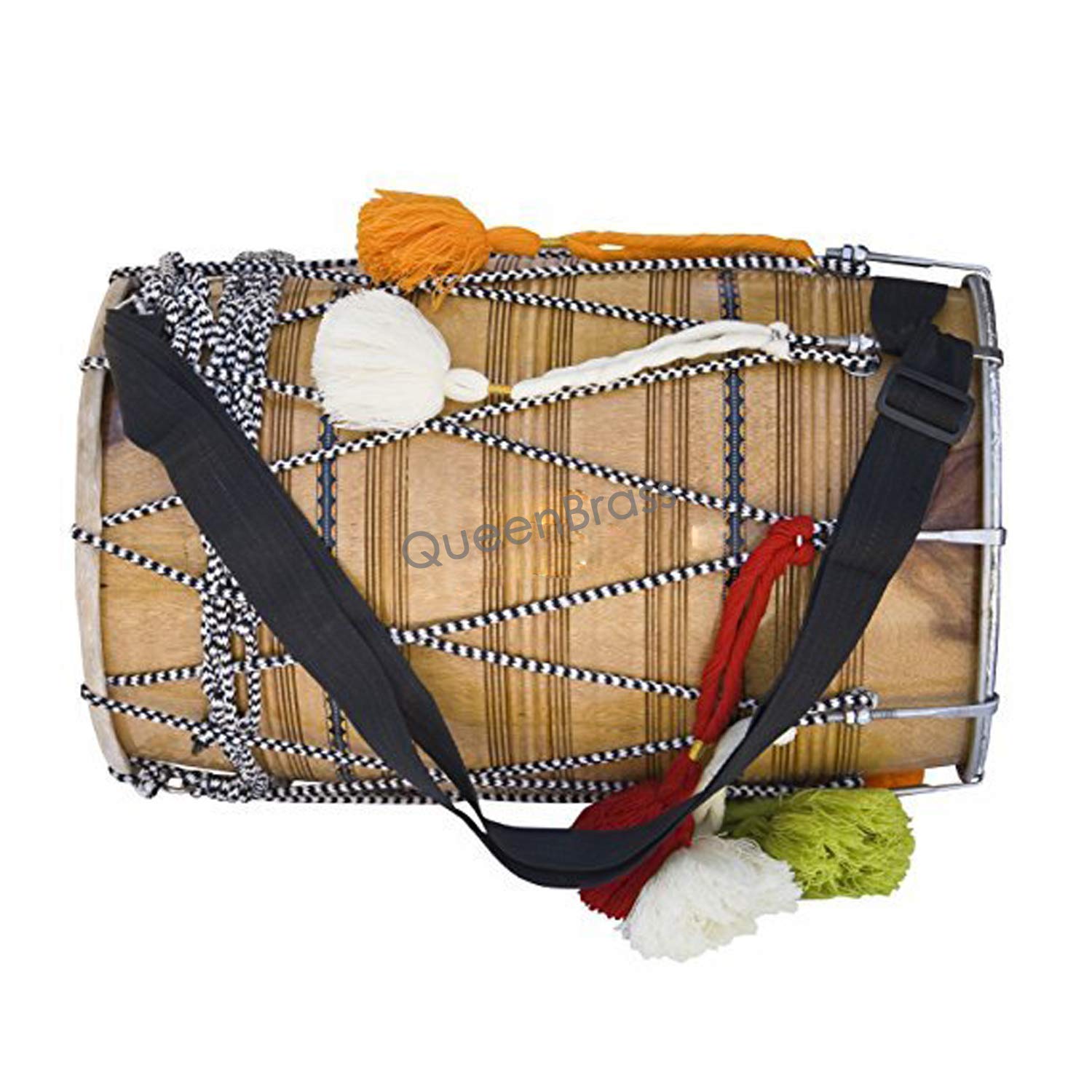 sai musical Bhangra Dhol, proste, drewno mango, naturalna, wyściełana torba, nylonowy pasek na ramię, trzepak
