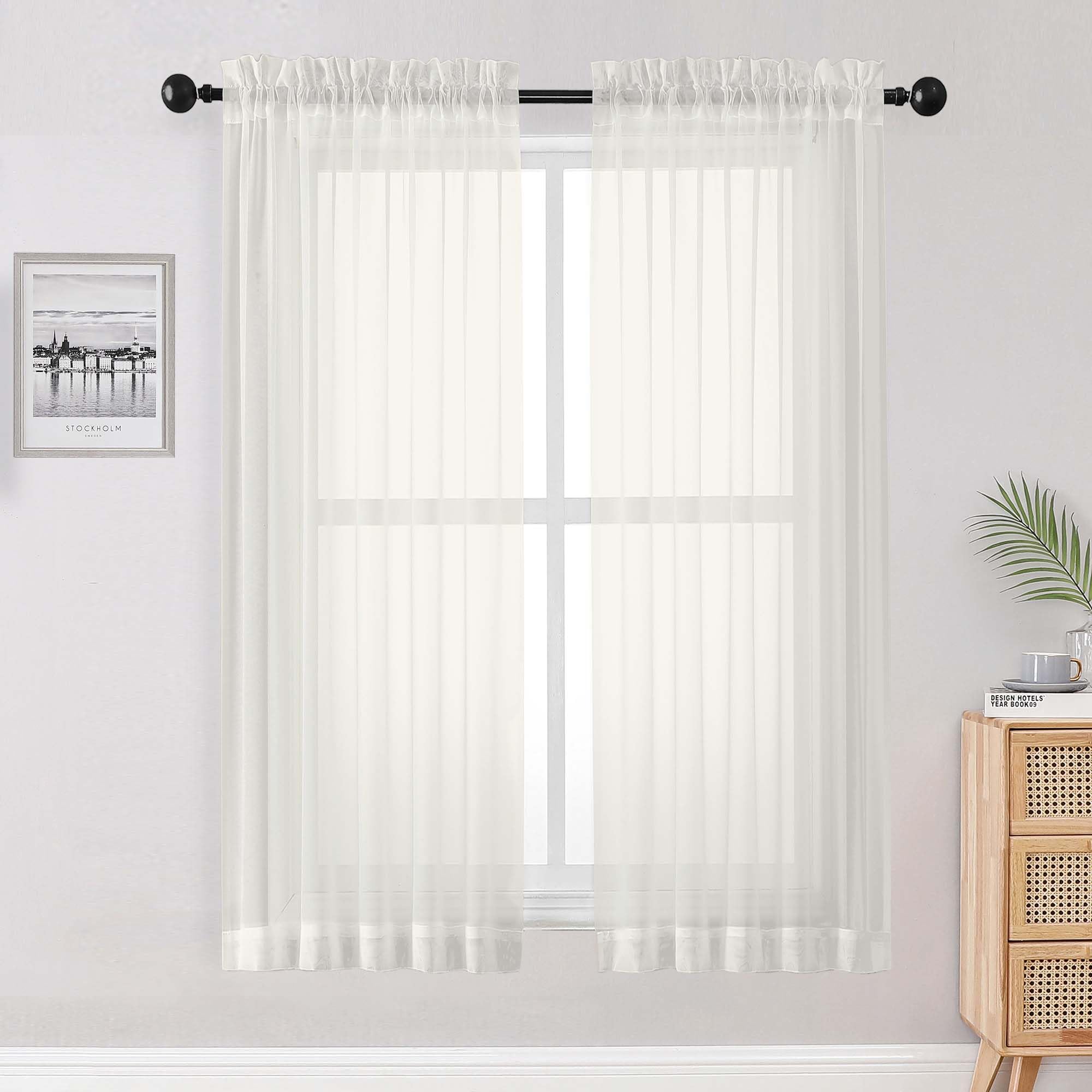 Sheer Ivory Curtains, Sheer Curtains 63 inch Length 2 Panels Set, Rod Pocket Voile Fimly Sheer Drapes for Living Room Bedroom, 2pcs, Ivory, Each 59" W x 63" L