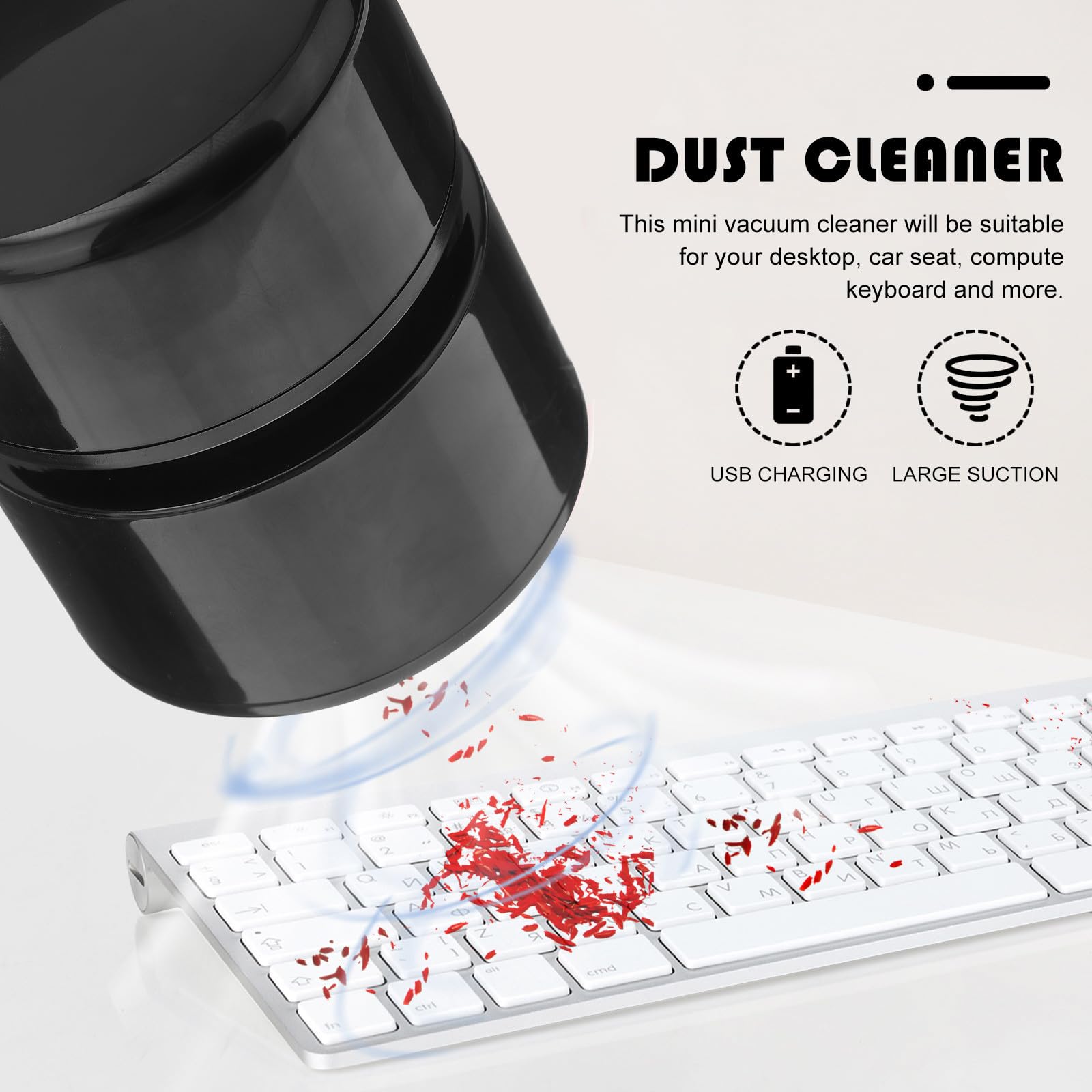 Outanaya Mini Aspiradora Portátil de Escritorio USB Negra, Limpiador de Polvo Rápido y Fácil de Limpiar, Diseño Compacto de Plástico para Hogar y Asiento de Coche