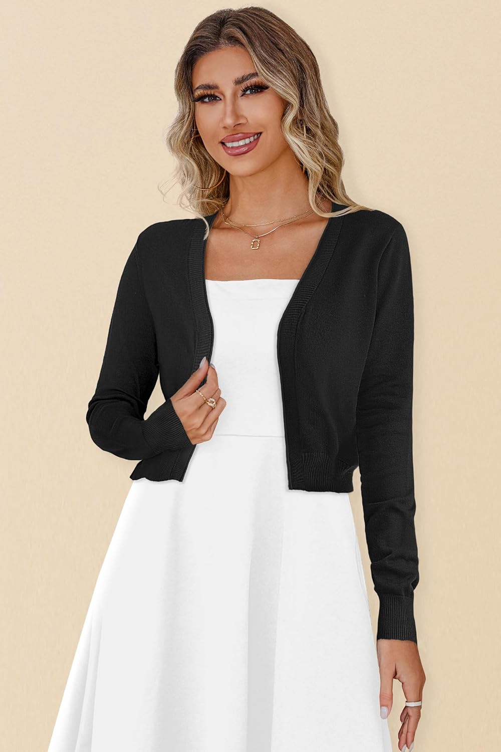 Women's Cropped Cardigan Sweaters Long Sleeve Open Front Bolero Knit Shrugs for Dresses - Image 3