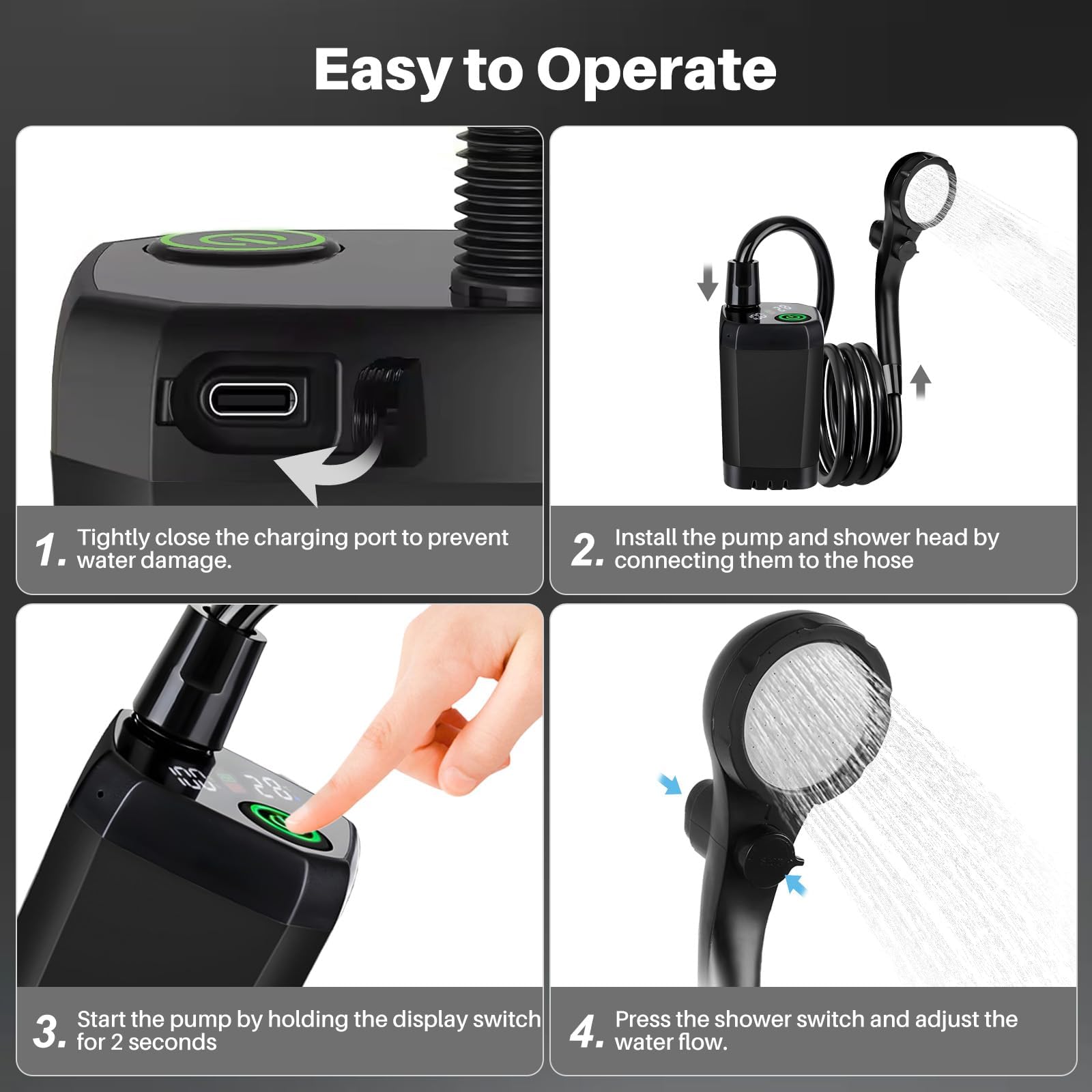 Douche de Camping avec Chauffe-eau, Douche de Camping Rechargeable 6000mAh avec Chauffe-eau à Immersion 2000W, Écran LED, Douche Extérieure Chauffante pour Voyage, Randonnée, Voiture, Animaux