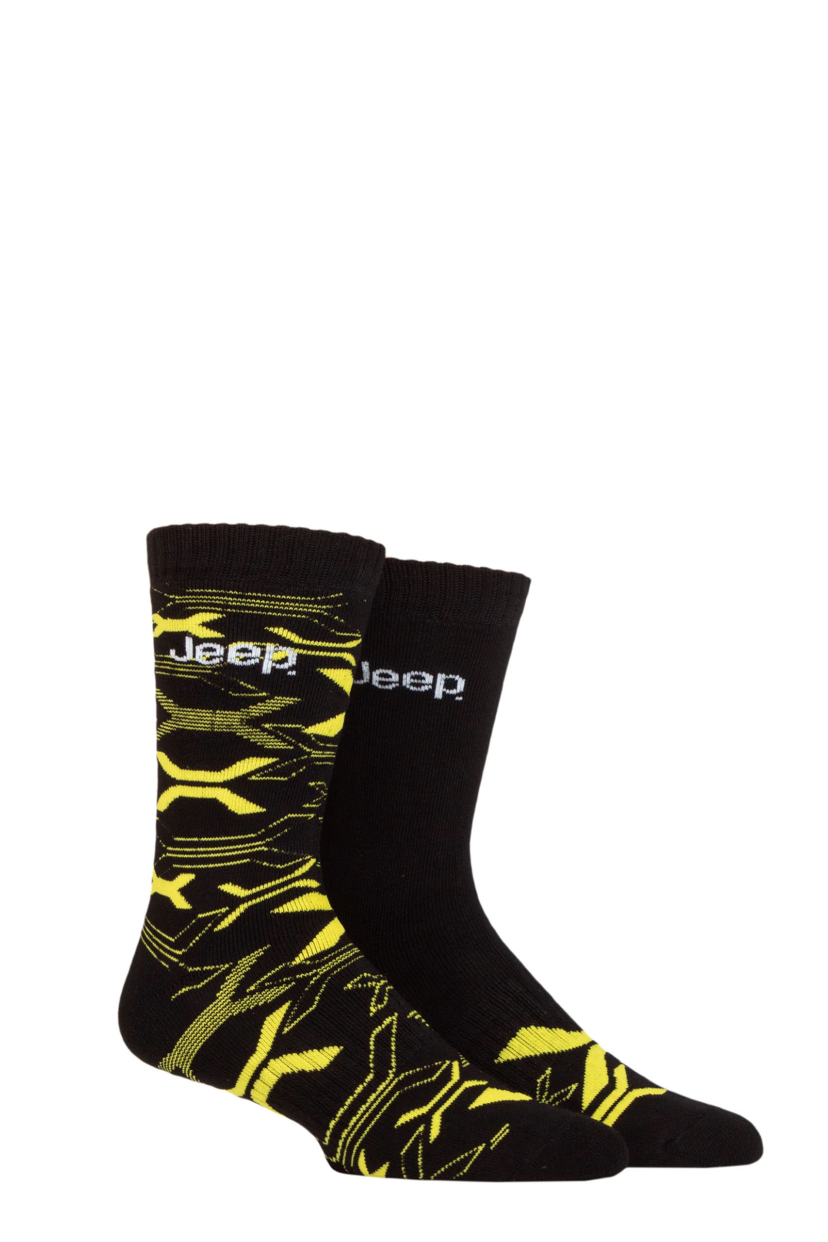 Jeep Men's Black/Sunshine Plain And Patterned Fully Cushioned Foot Eco-Friendly Bamboo Blend Boot Socks With Arch Supports In Multipack Of 2 6-11