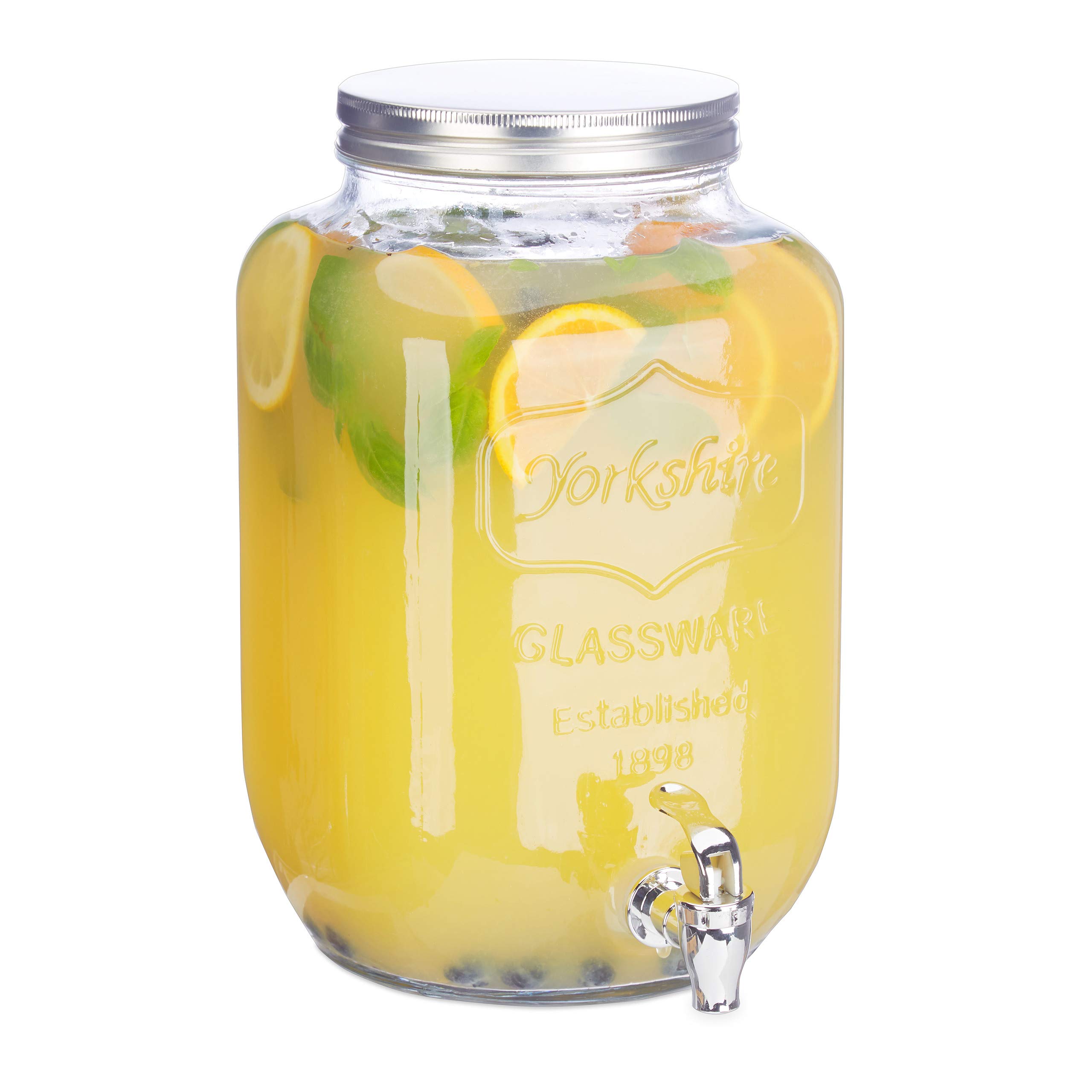 Relaxdays 2 Dispensadores de Bebidas con Grifo, Cristal, Vintage, Expendedor de refrescos, 8 L, Transparente