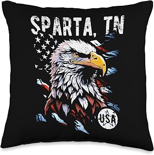 Awesome Sparta TN USA Designs Souvenirs Sparta TN Patriotic Eagle USA Flag Vintage Style Design Throw Pillow, 16x16, Multicolor