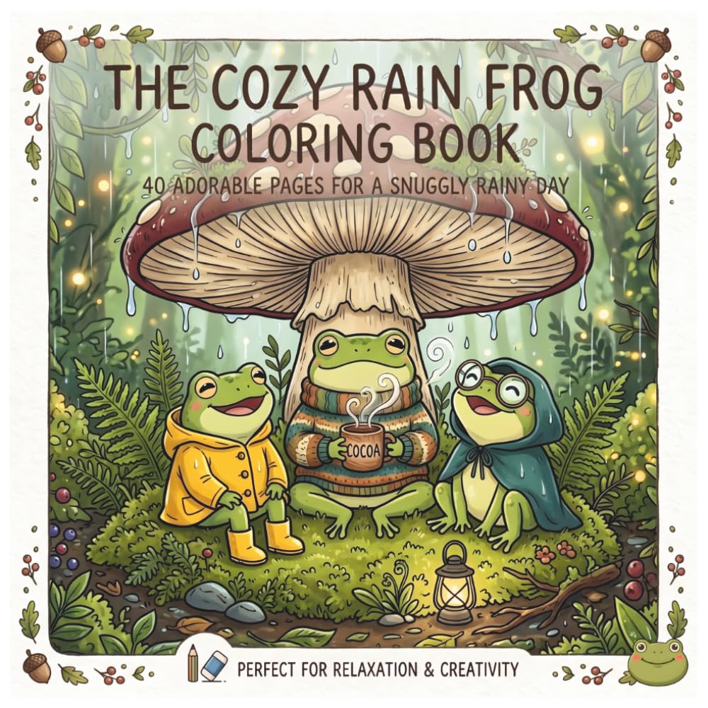The Cozy Rain Frog Coloring Book: 40 Adorable Pages For A Snuggly Rainy Day