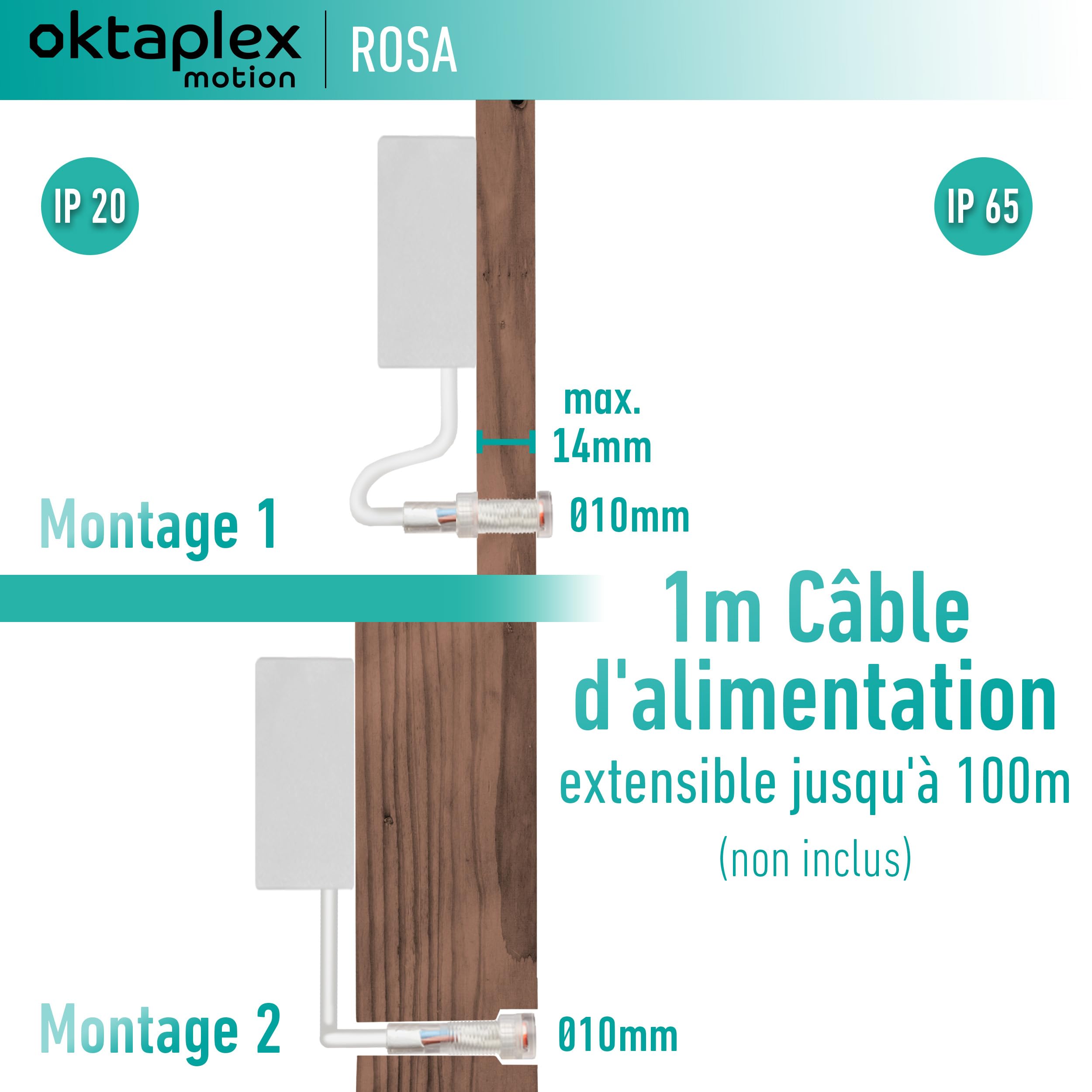 Oktaplex lot de 2 Rosa mini interrupteurs crépusculaires encastrables IP65 | Capteur crépusculaire externe intérieur et extérieur, 230 V, capteur de lumière blanc