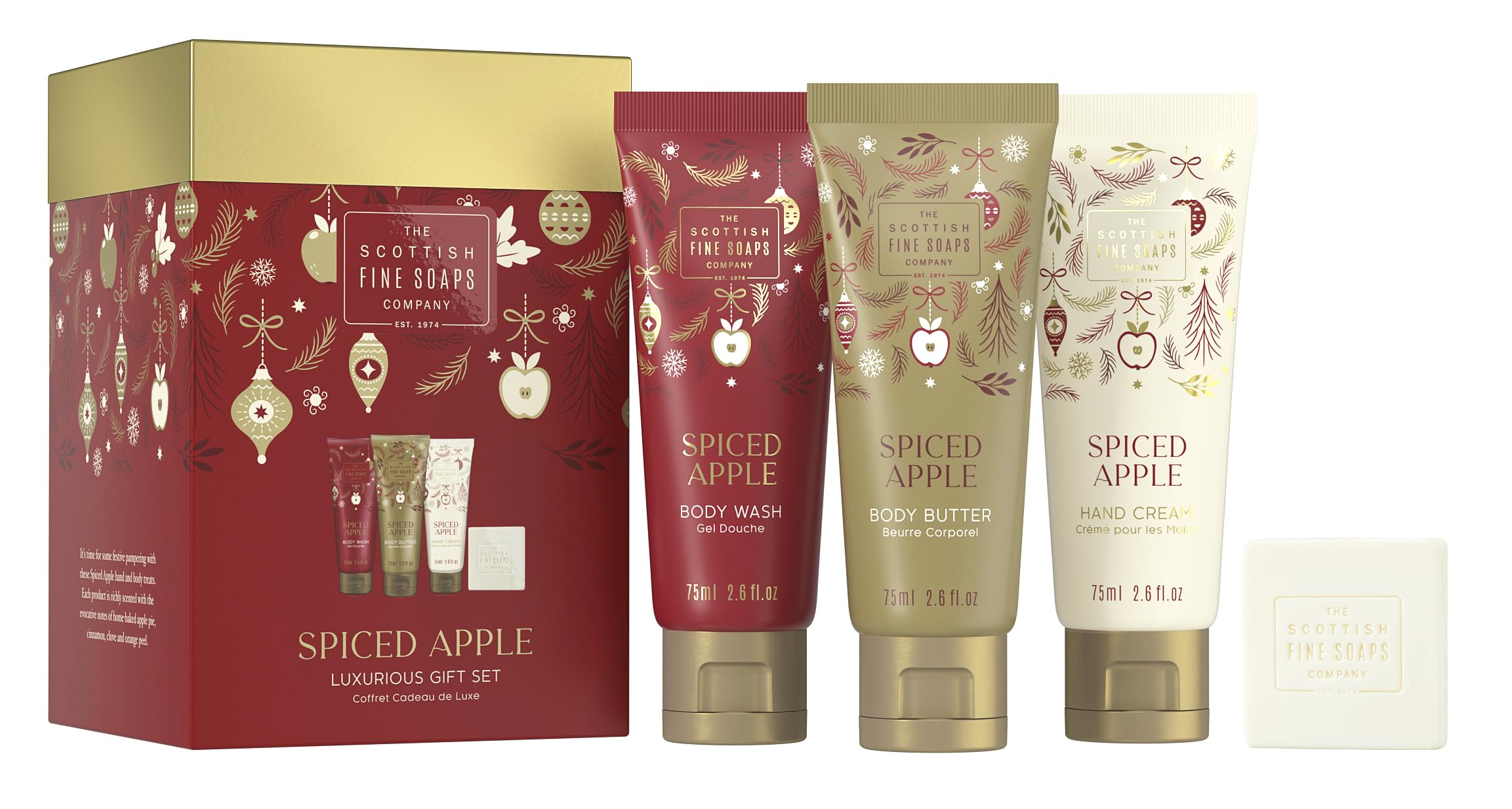 Scottish Fine Soaps Spiced Apple 2024 Luxury Gift Set - Body Wash, Body Butter, Hand & Nail Cream, Luxury Soap Bar