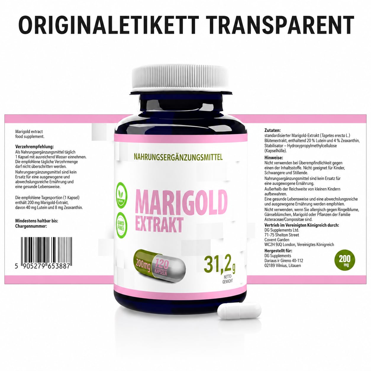 Hepatica Lutein 40 mg & Zeaxanthin 8 mg | aus Ringelblumen-Extrakt | für Augen, Makula & Sehkraft | 120 vegane Kapseln | GMP & Laborgeprüft