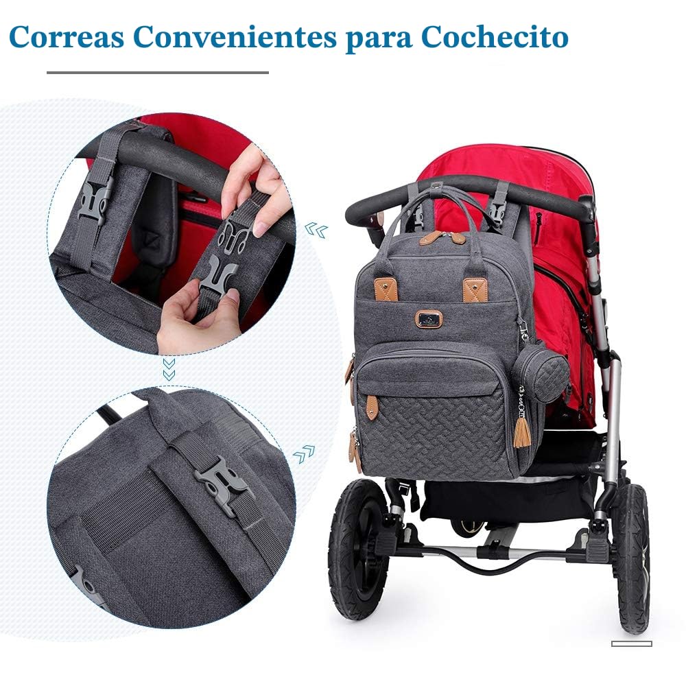 Dikaslon Mochila Cambiador, Mochila Pañalera Grande Bolsas Multifuncionales para Bebés con Cambiador Portátil, Portachupete y Correas para el Cochecito, para Mamá y Papá