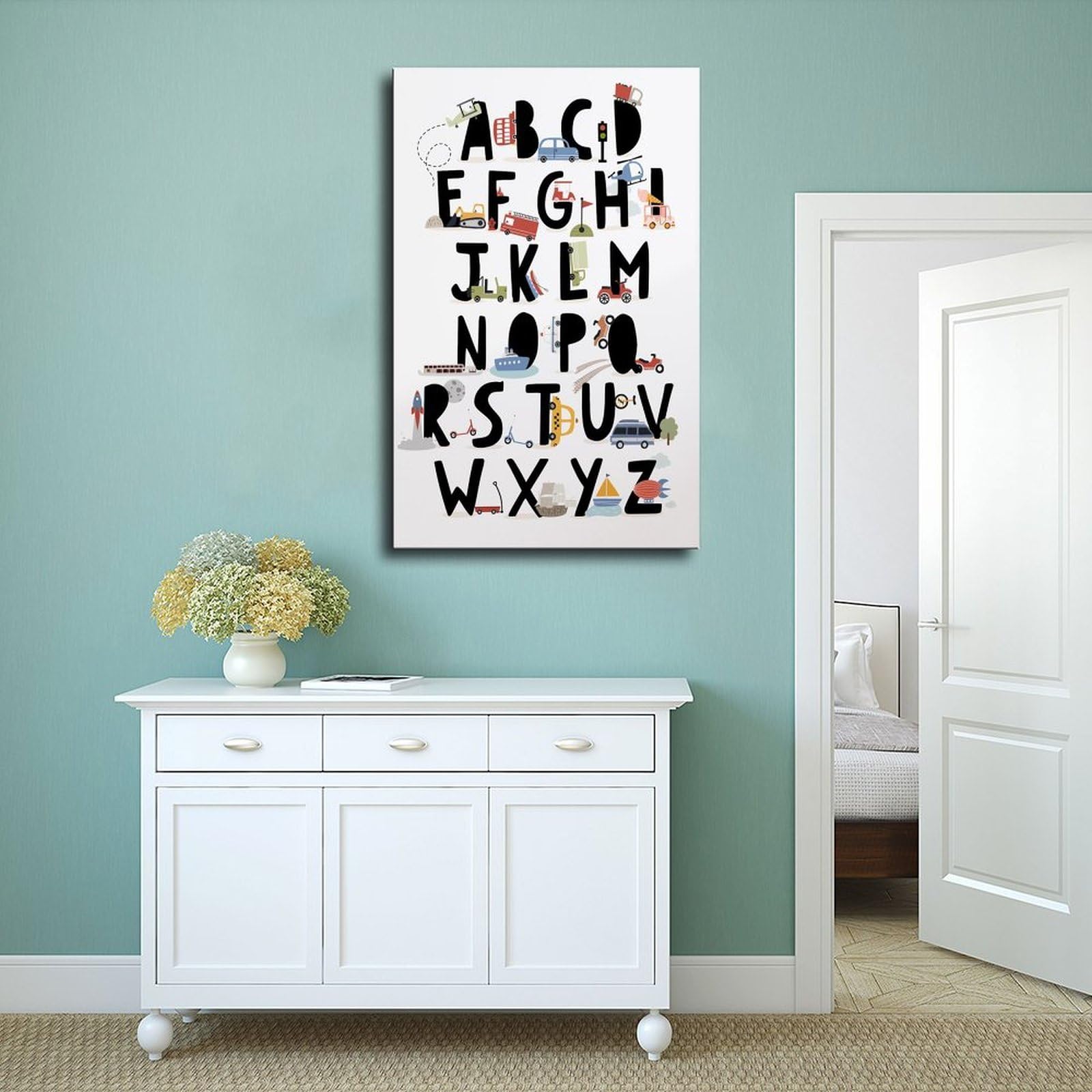 Poster sur toile avec thèmes éducatifs de l'alphabet de A à Z (2) - Décoration murale pour salon, chambre à coucher - 40 x 60 cm