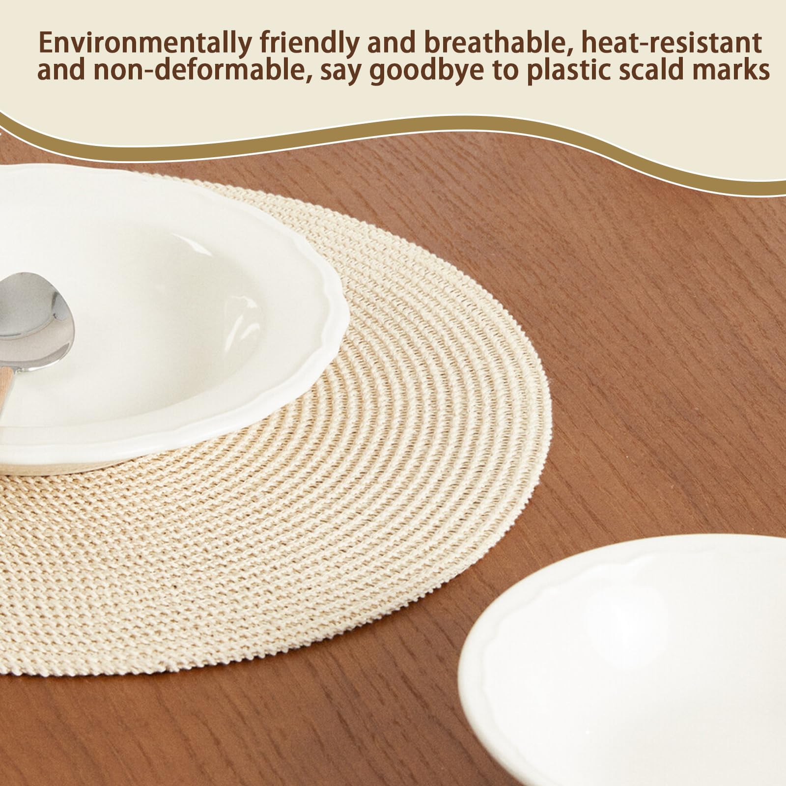 4 Tovagliette Rotonde In Cotone Intrecciato, Lavabili In Lavatrice, Sottopentola Termici, 33 Cm, Stile Boho Per Cucina